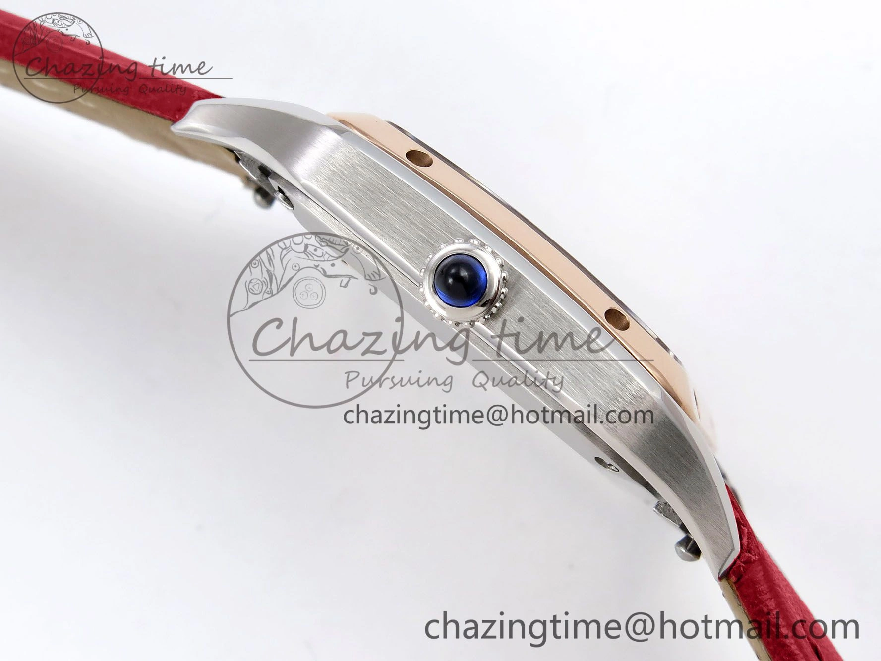 Santos Dumont 27.5mm SS RG AF 1:1 Best Edition Silver Dial on Red Leather Strap A157