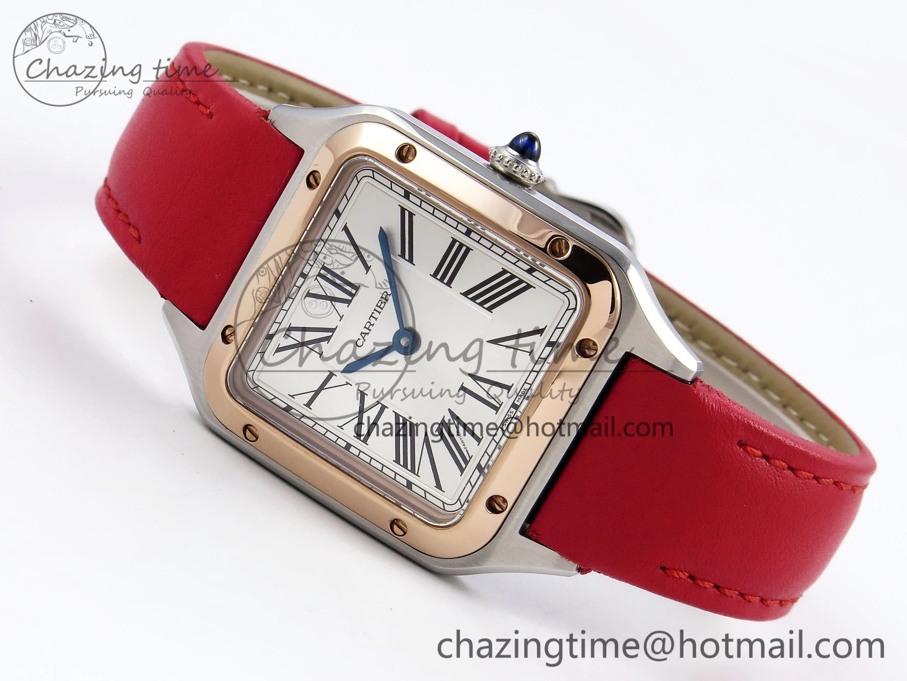 Santos Dumont 27.5mm SS RG AF 1:1 Best Edition Silver Dial on Red Leather Strap A157