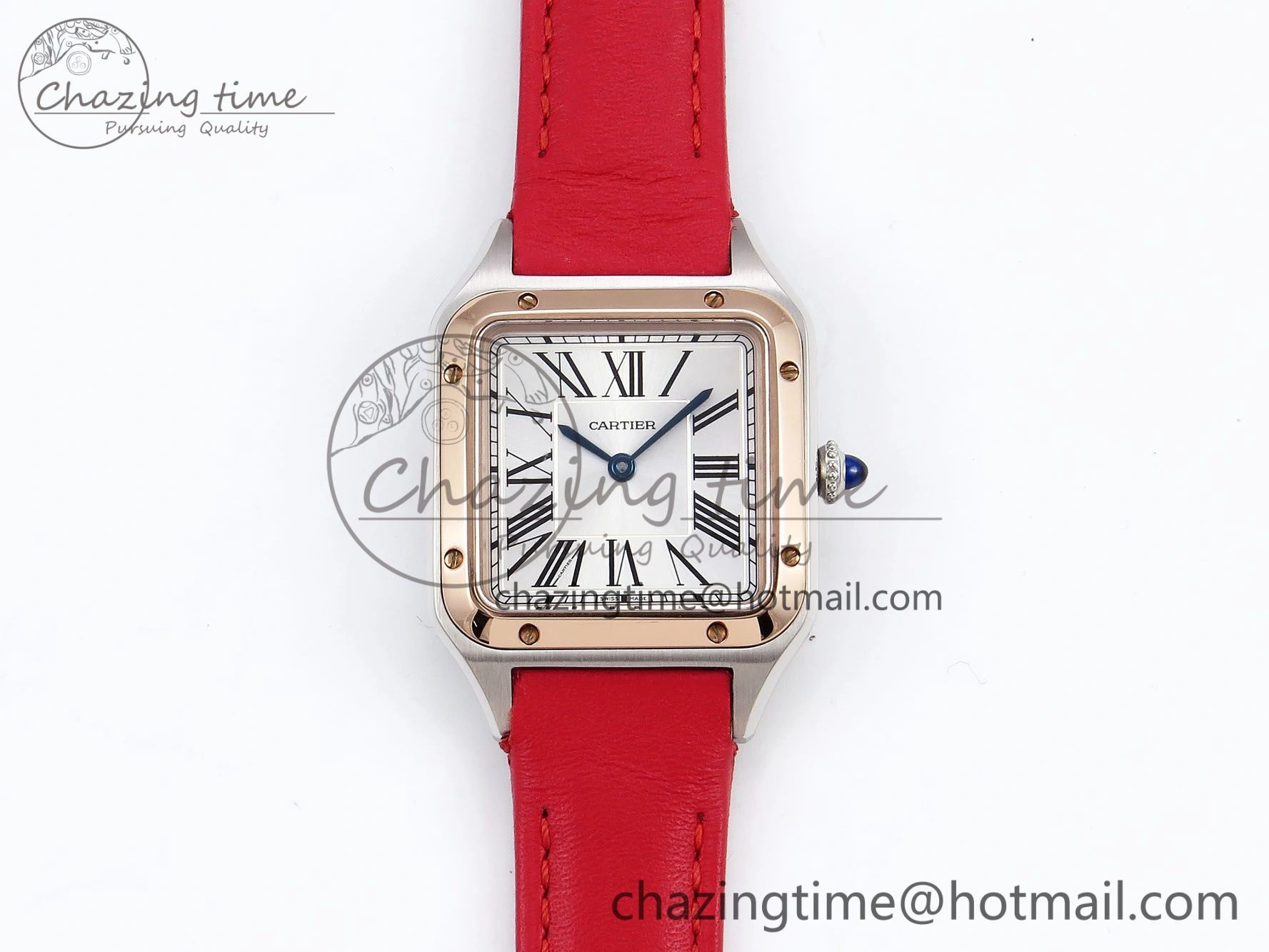 Santos Dumont 27.5mm SS RG AF 1:1 Best Edition Silver Dial on Red Leather Strap A157