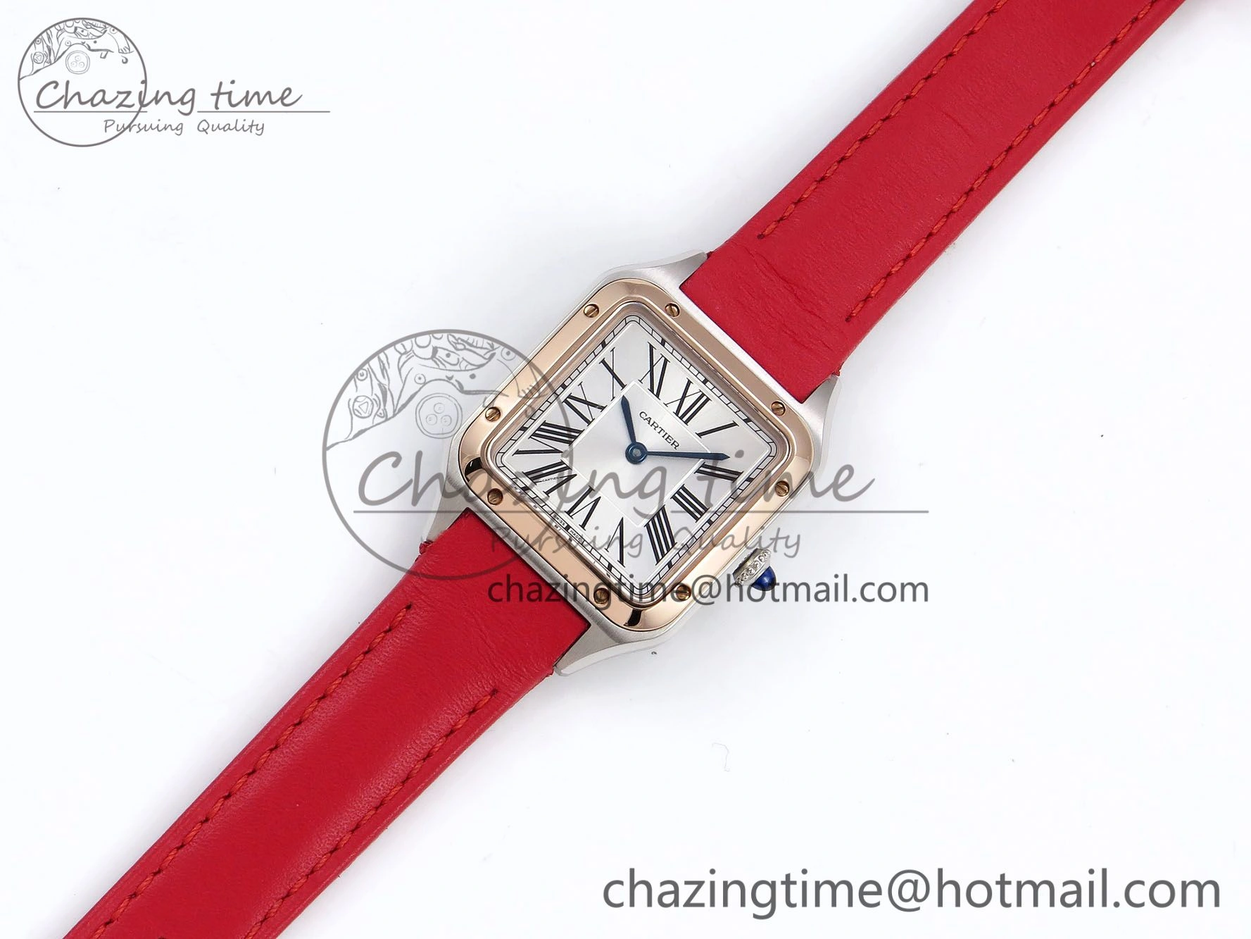 Santos Dumont 27.5mm SS RG AF 1:1 Best Edition Silver Dial on Red Leather Strap A157