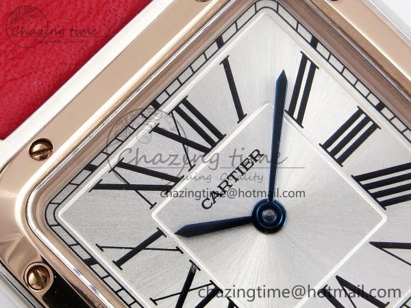 Santos Dumont 27.5mm SS RG AF 1:1 Best Edition Silver Dial on Red Leather Strap A157