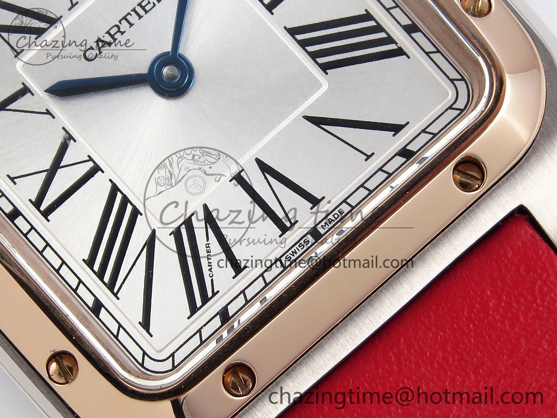 Santos Dumont 27.5mm SS RG AF 1:1 Best Edition Silver Dial on Red Leather Strap A157