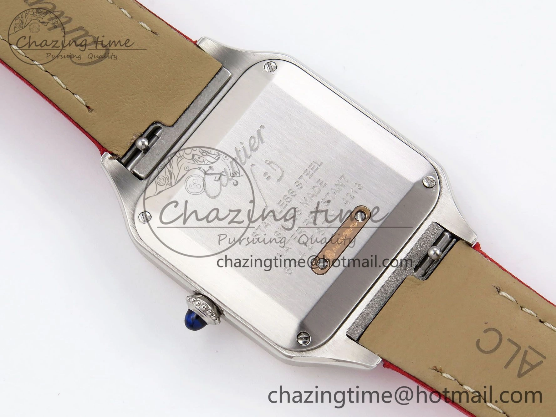 Santos Dumont 27.5mm SS RG AF 1:1 Best Edition Silver Dial on Red Leather Strap A157