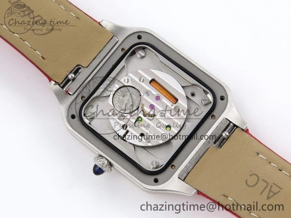 Santos Dumont 27.5mm SS RG AF 1:1 Best Edition Silver Dial on Red Leather Strap A157