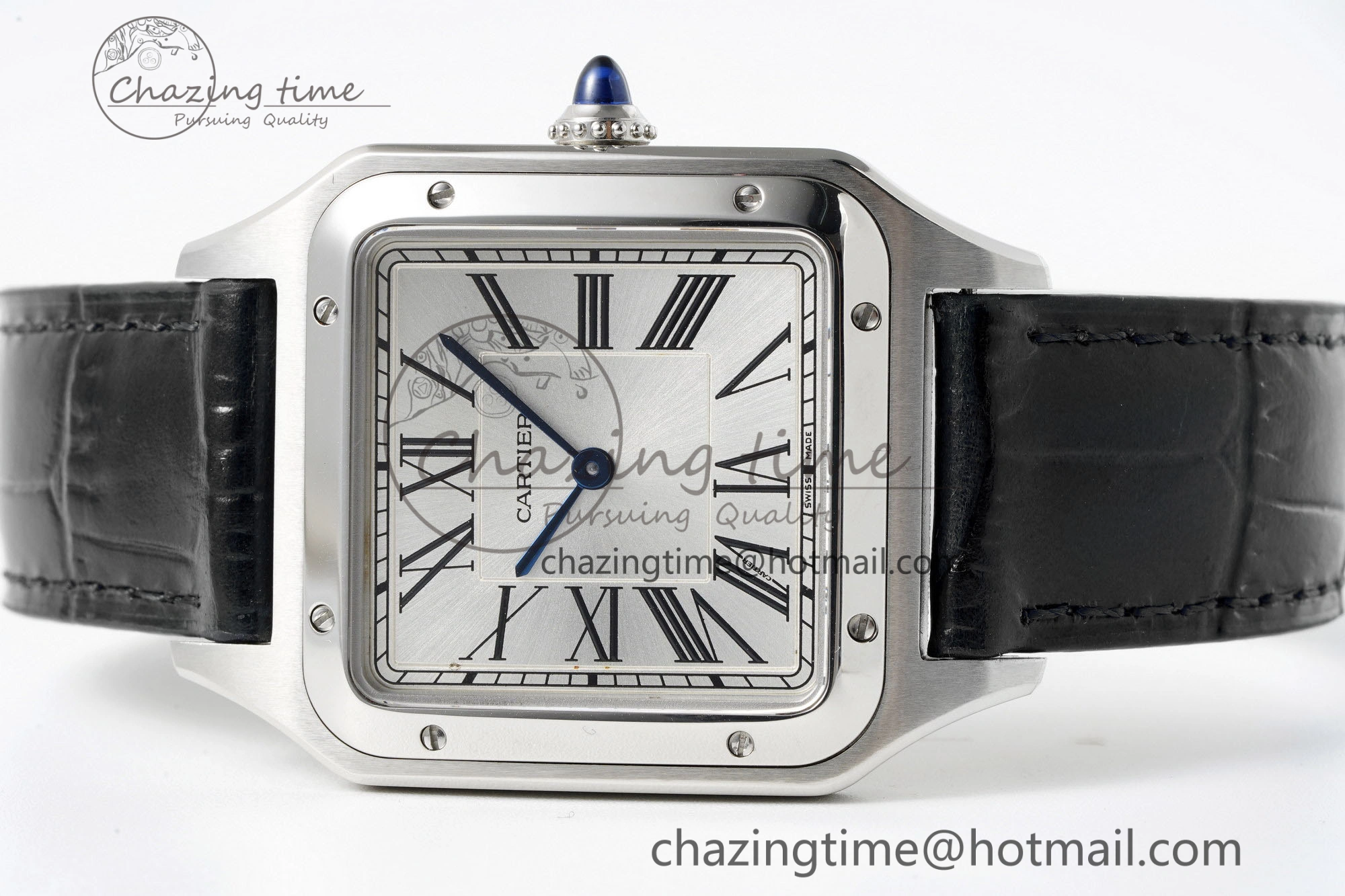 Santos Dumont 31.4mm IWSF Best Edition Silver Dial on Black Leather Strap Quartz