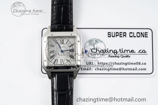 Santos Dumont 31.4mm IWSF Best Edition Silver Dial on Black Leather Strap Quartz