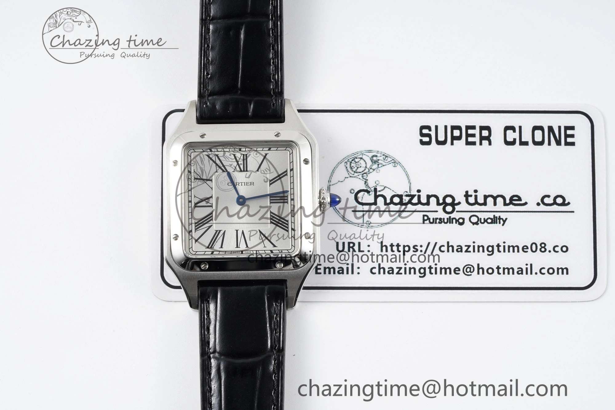 Santos Dumont 31.4mm IWSF Best Edition Silver Dial on Black Leather Strap Quartz