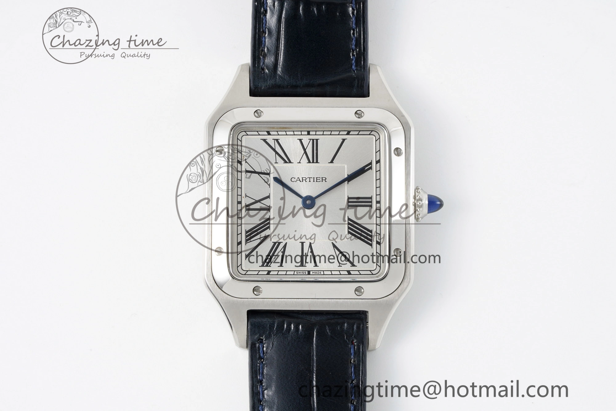 Santos Dumont 31.4mm IWSF Best Edition Silver Dial on Blue Leather Strap Quartz