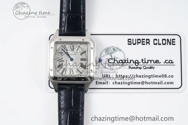 Santos Dumont 31.4mm IWSF Best Edition Silver Dial on Blue Leather Strap Quartz