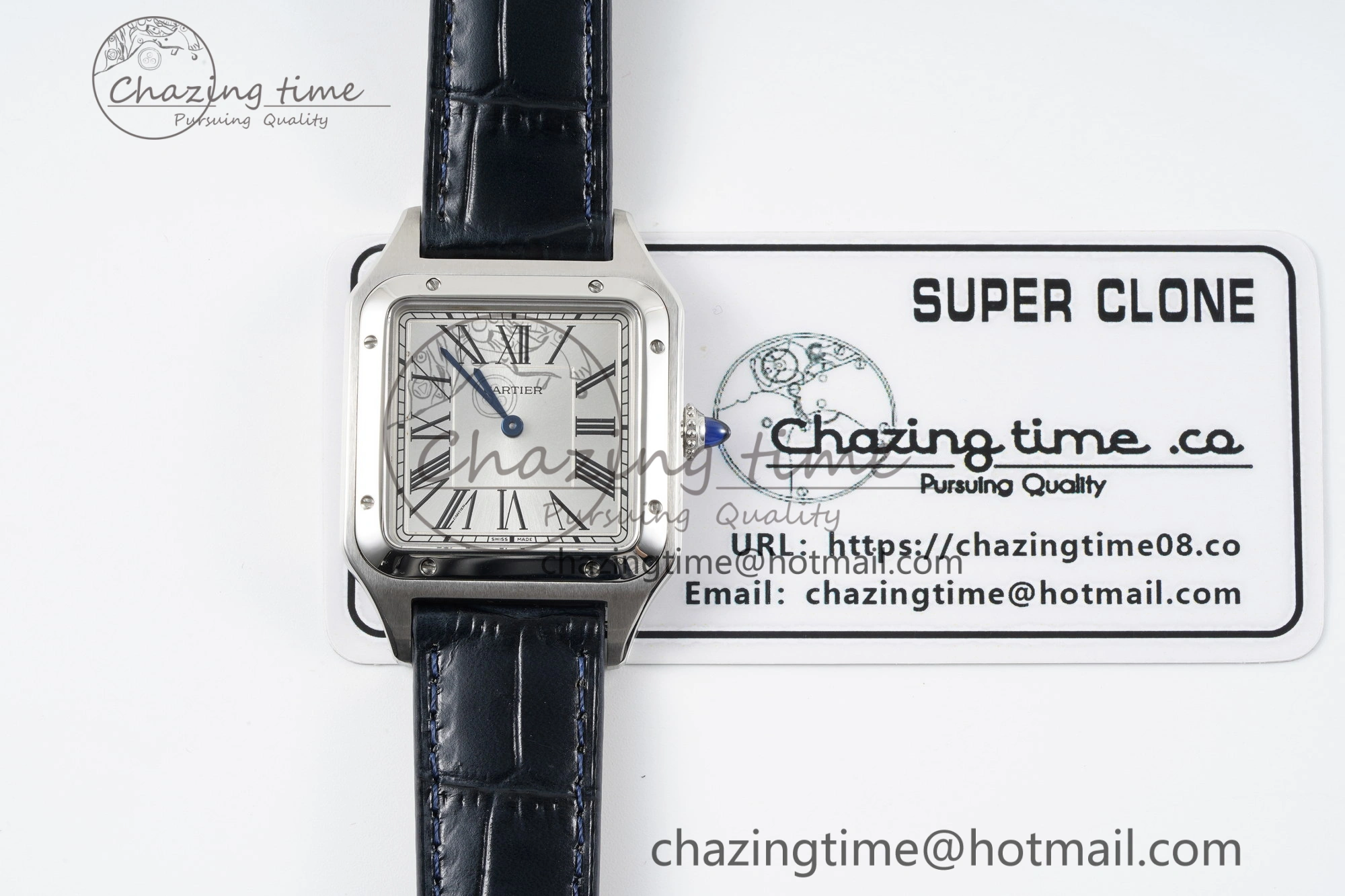 Santos Dumont 31.4mm IWSF Best Edition Silver Dial on Blue Leather Strap Quartz