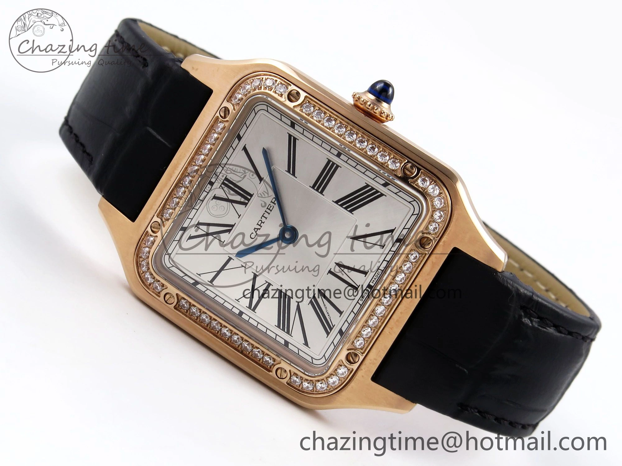 Santos Dumont 31.4mm RG AF 1:1 Best Edition Silver Dial Diamonds Bezel on Black Croco Strap A157