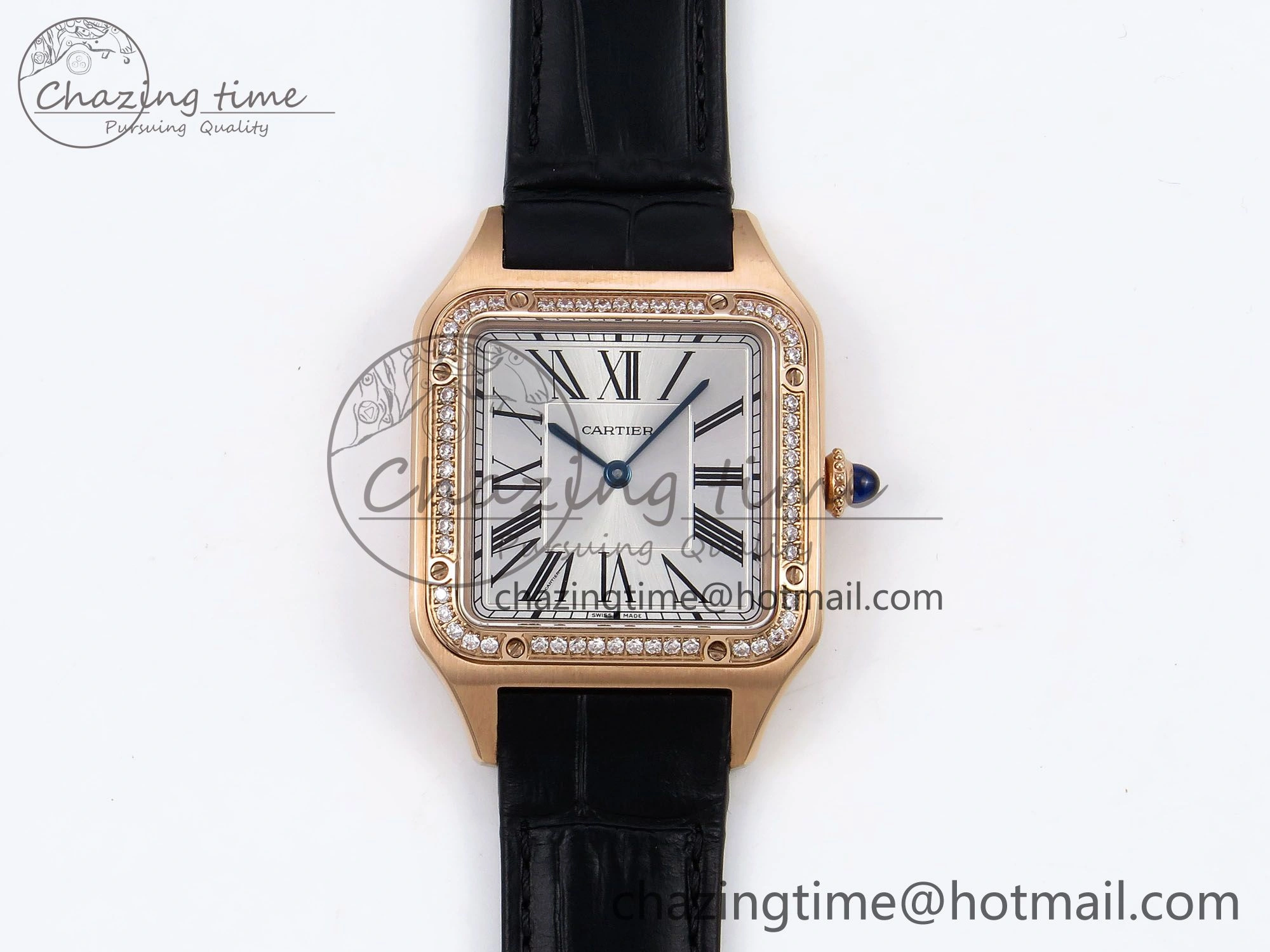 Santos Dumont 31.4mm RG AF 1:1 Best Edition Silver Dial Diamonds Bezel on Black Croco Strap A157