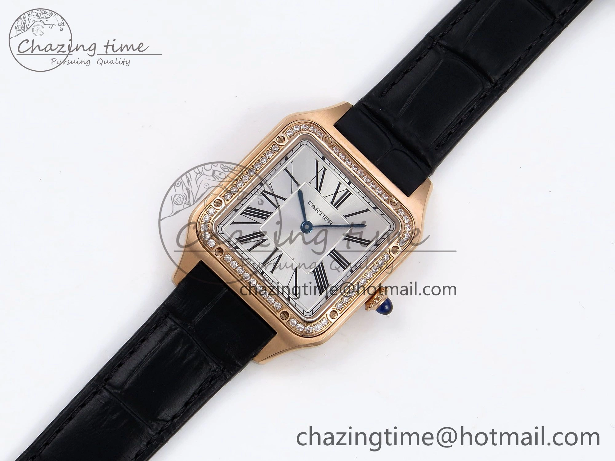 Santos Dumont 31.4mm RG AF 1:1 Best Edition Silver Dial Diamonds Bezel on Black Croco Strap A157