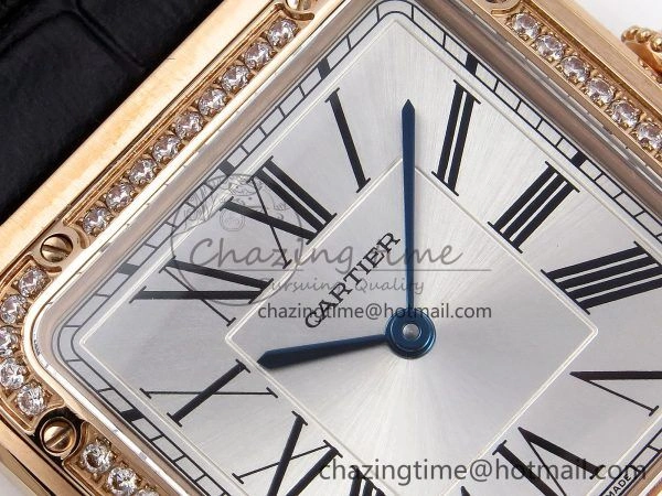 Santos Dumont 31.4mm RG AF 1:1 Best Edition Silver Dial Diamonds Bezel on Black Croco Strap A157