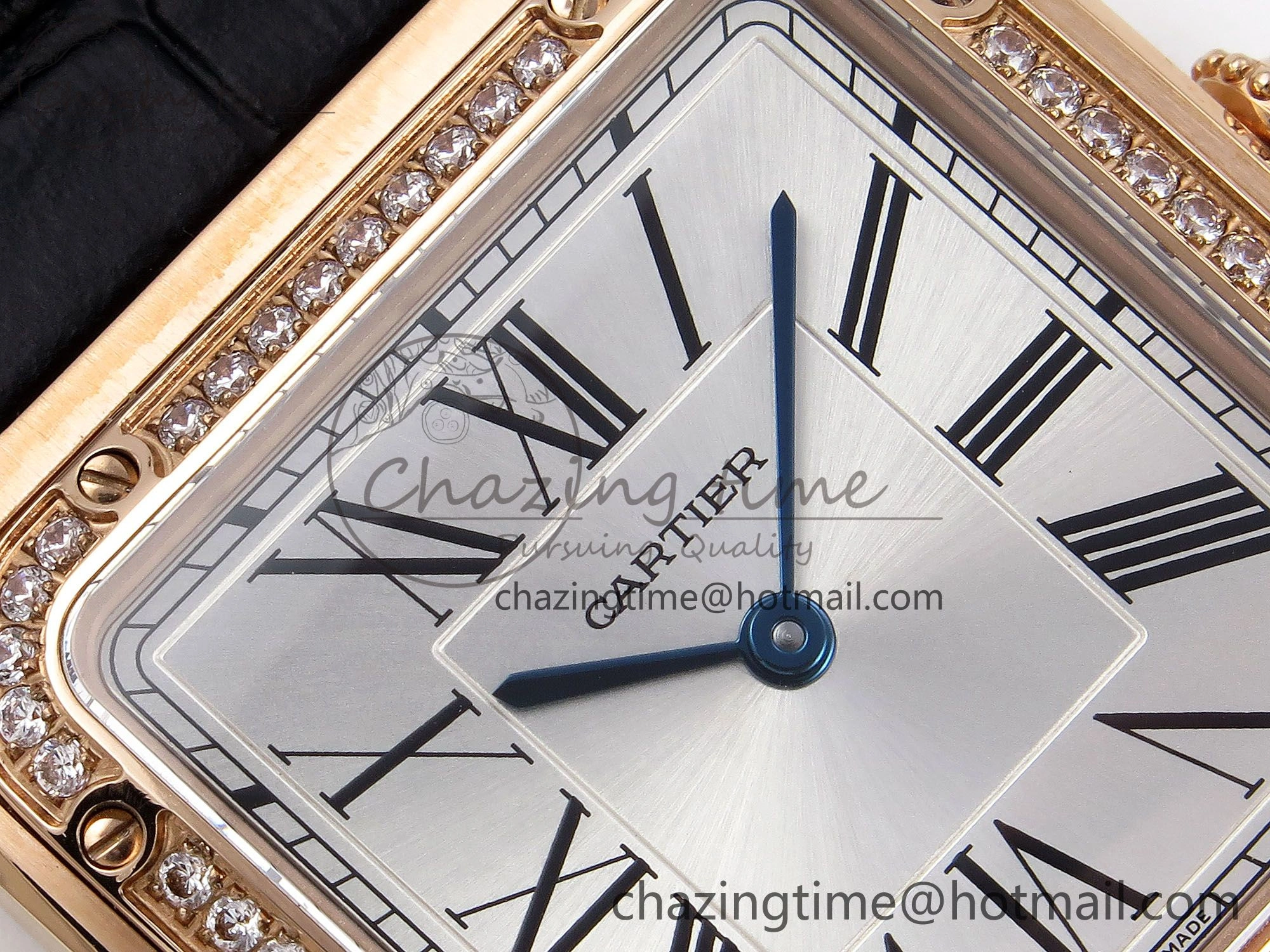 Santos Dumont 31.4mm RG AF 1:1 Best Edition Silver Dial Diamonds Bezel on Black Croco Strap A157