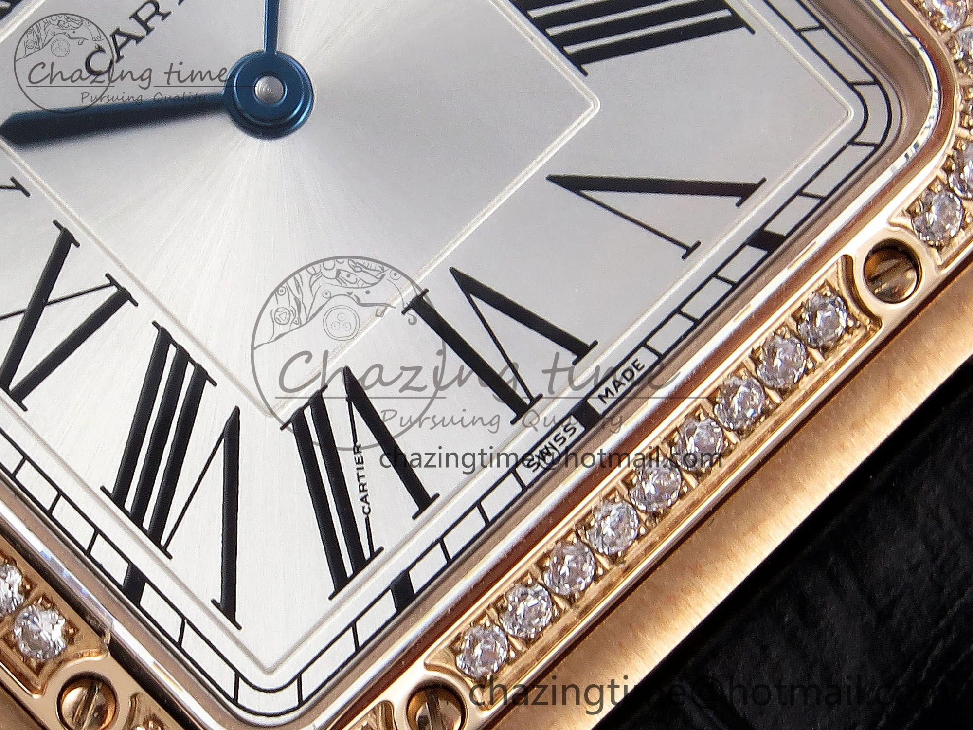 Santos Dumont 31.4mm RG AF 1:1 Best Edition Silver Dial Diamonds Bezel on Black Croco Strap A157