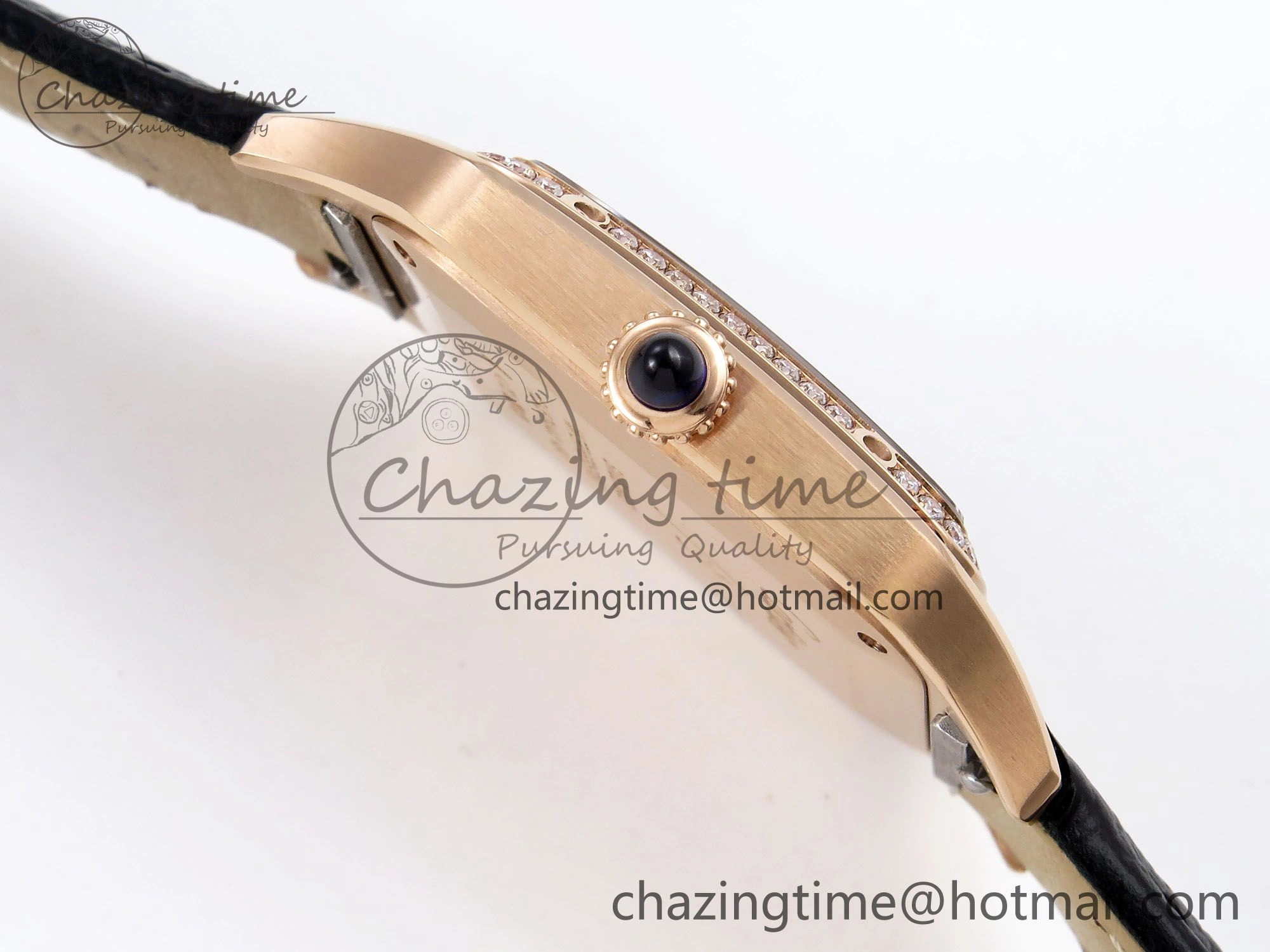 Santos Dumont 31.4mm RG AF 1:1 Best Edition Silver Dial Diamonds Bezel on Black Leather Strap A157