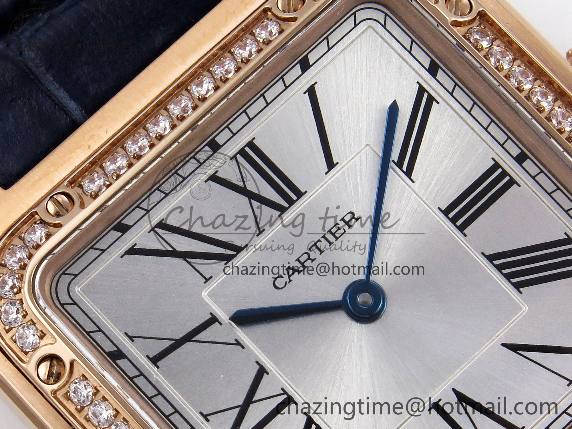 Santos Dumont 31.4mm RG AF 1:1 Best Edition Silver Dial Diamonds Bezel on Blue Croco Strap A157