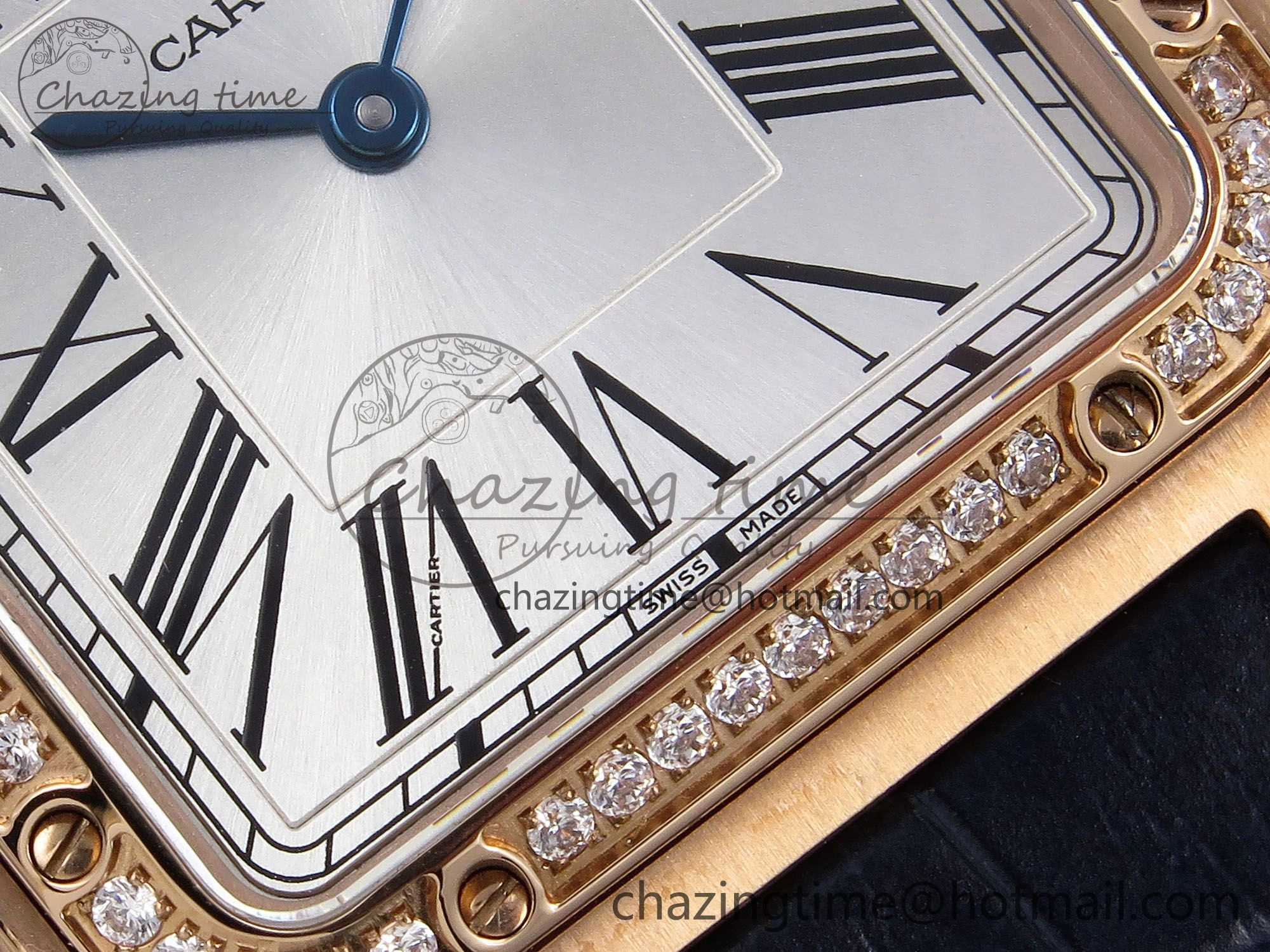 Santos Dumont 31.4mm RG AF 1:1 Best Edition Silver Dial Diamonds Bezel on Blue Croco Strap A157
