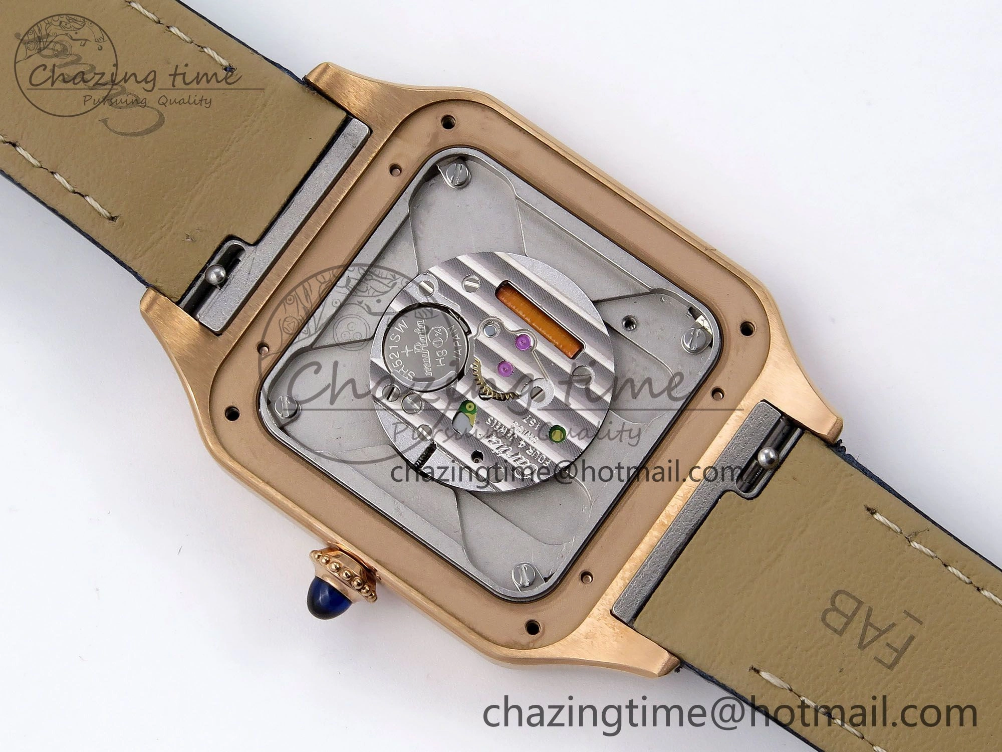 Santos Dumont 31.4mm RG AF 1:1 Best Edition Silver Dial Diamonds Bezel on Blue Croco Strap A157