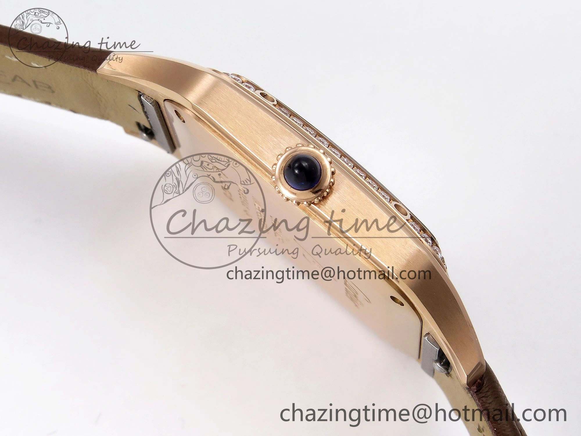 Santos Dumont 31.4mm RG AF 1:1 Best Edition Silver Dial Diamonds Bezel on Brown Leather Strap A157
