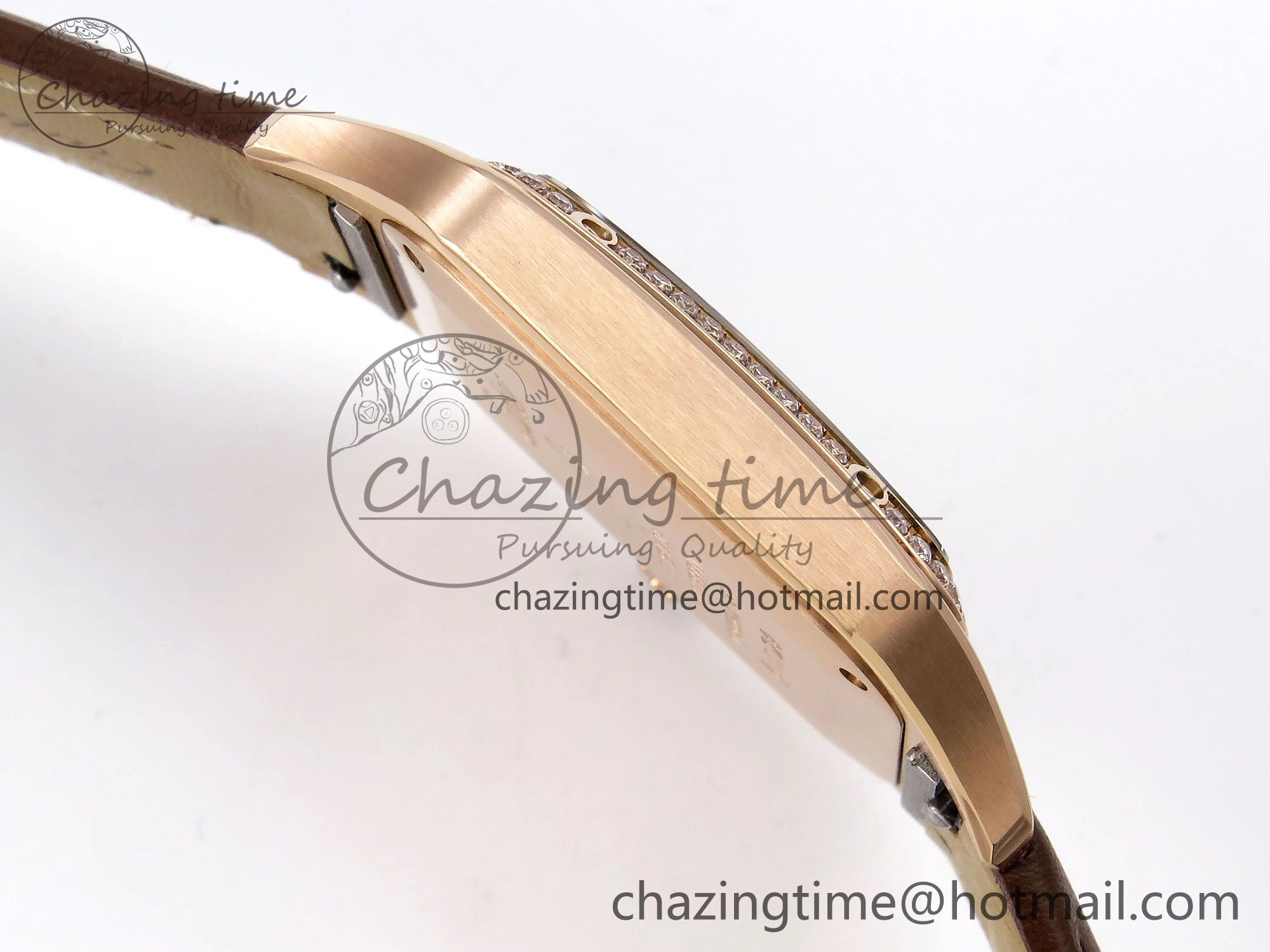 Santos Dumont 31.4mm RG AF 1:1 Best Edition Silver Dial Diamonds Bezel on Brown Leather Strap A157