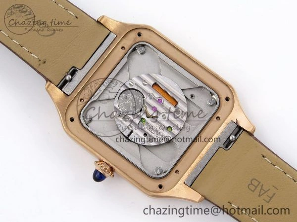 Santos Dumont 31.4mm RG AF 1:1 Best Edition Silver Dial Diamonds Bezel on Brown Leather Strap A157