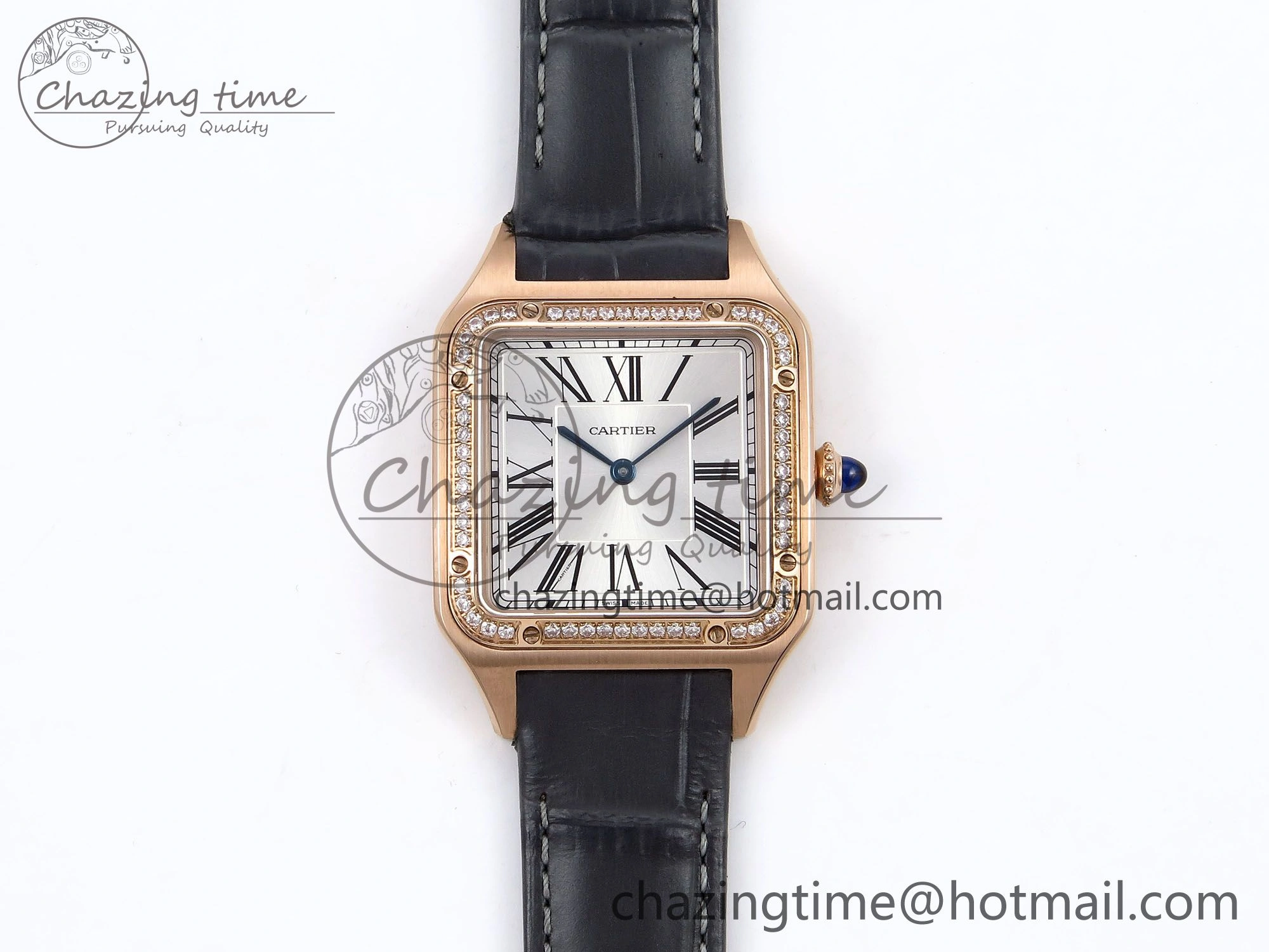 Santos Dumont 31.4mm RG AF 1:1 Best Edition Silver Dial Diamonds Bezel on Gray Croco Strap A157