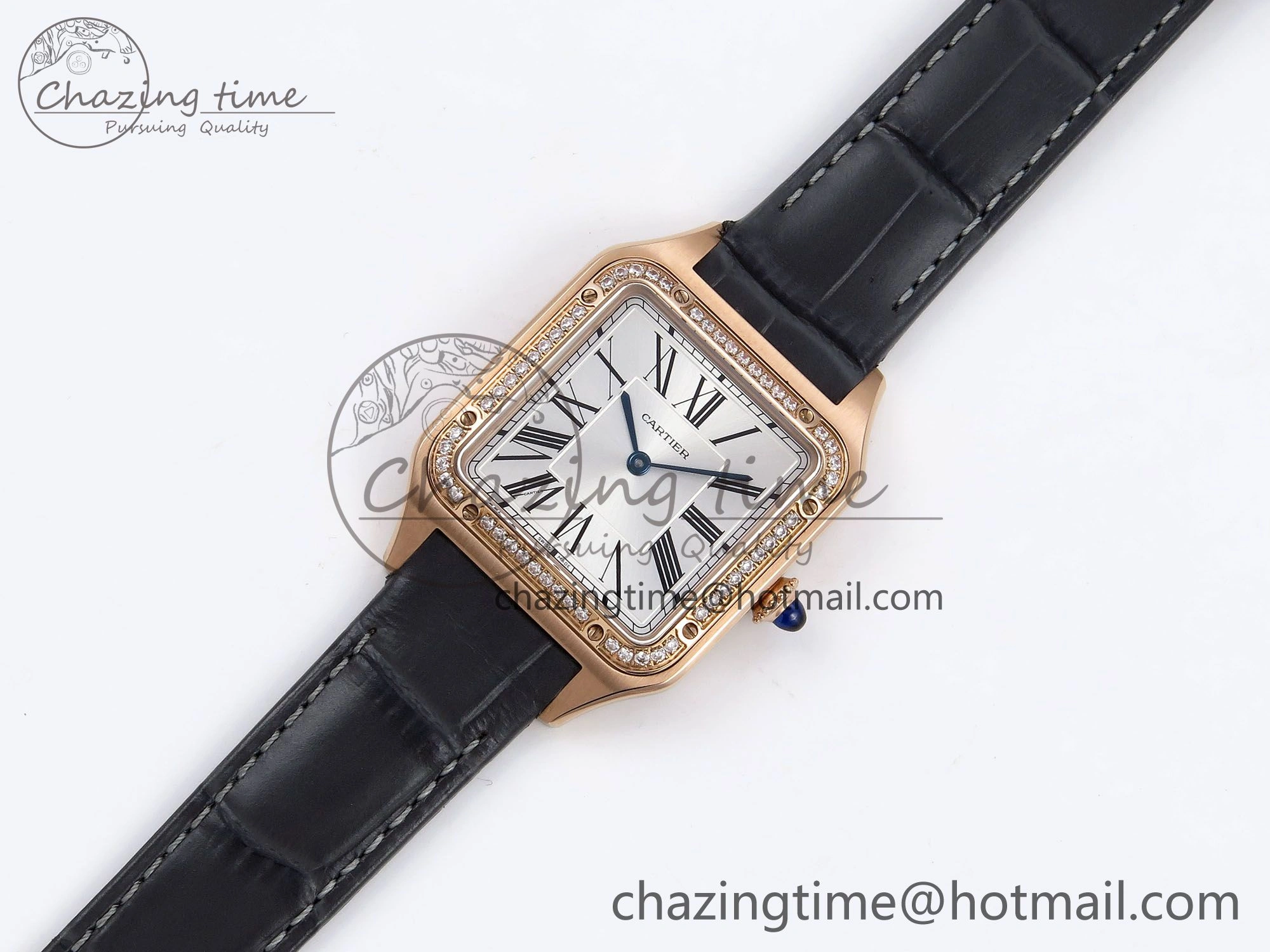 Santos Dumont 31.4mm RG AF 1:1 Best Edition Silver Dial Diamonds Bezel on Gray Croco Strap A157
