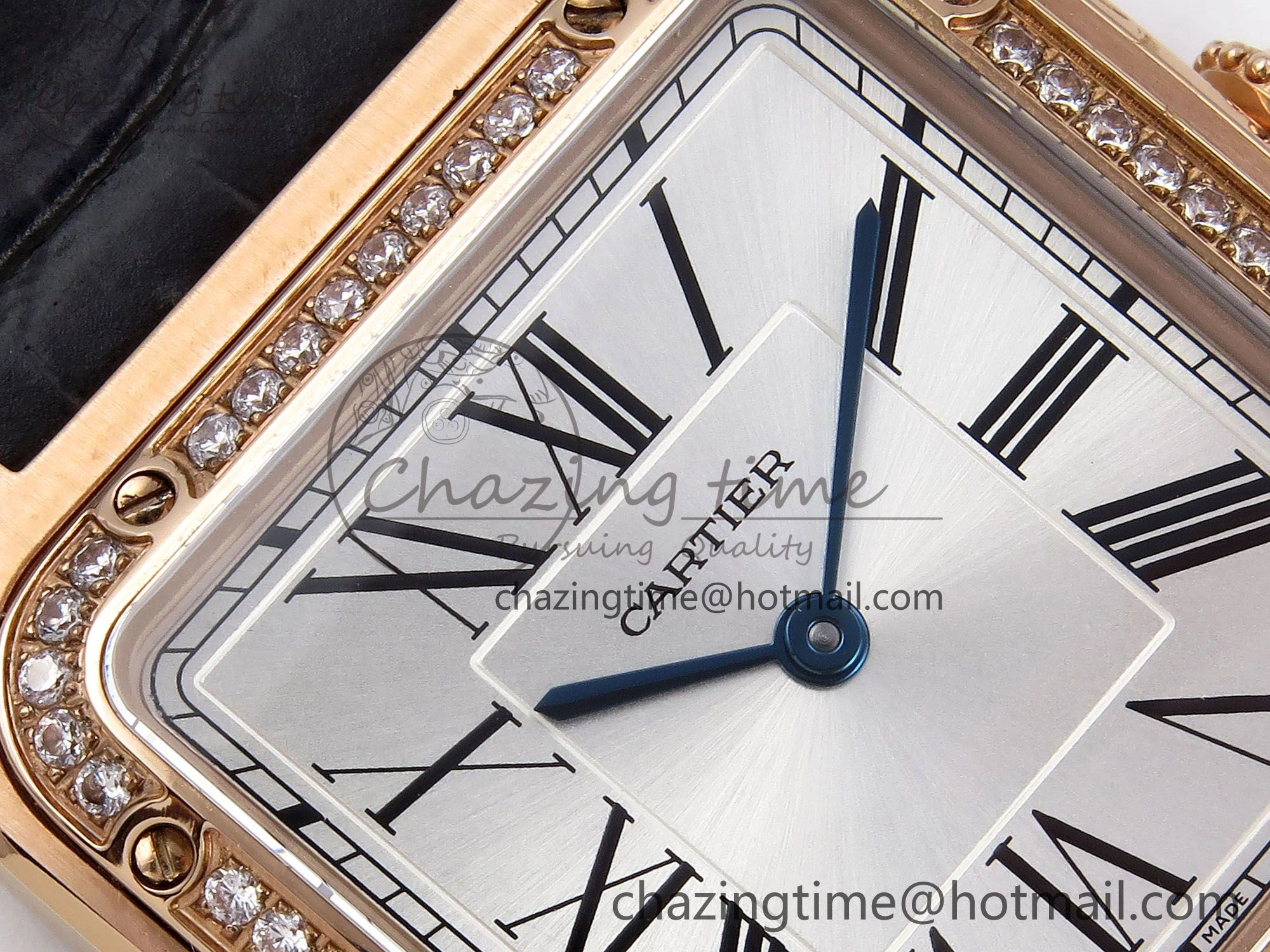 Santos Dumont 31.4mm RG AF 1:1 Best Edition Silver Dial Diamonds Bezel on Gray Croco Strap A157