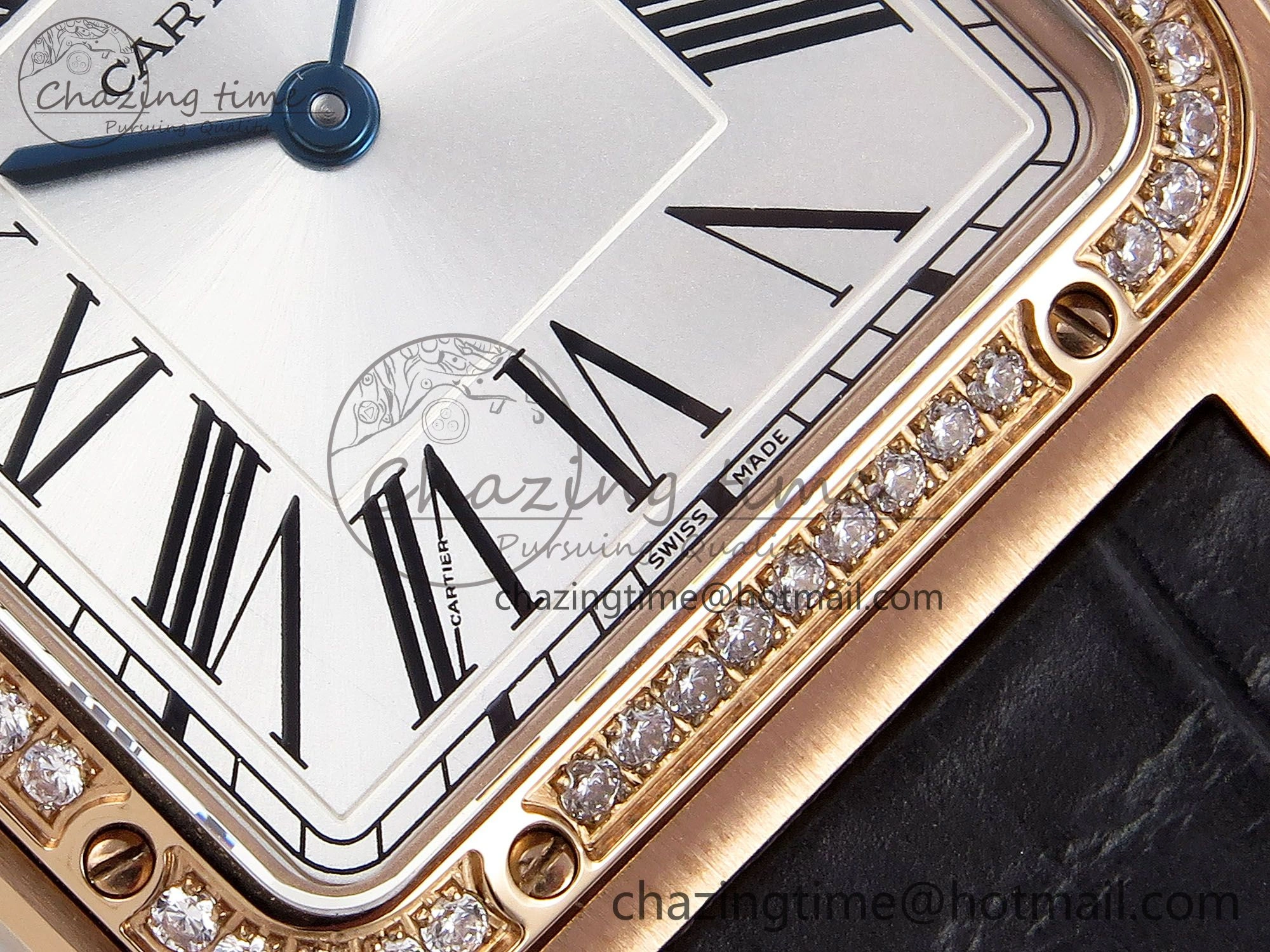 Santos Dumont 31.4mm RG AF 1:1 Best Edition Silver Dial Diamonds Bezel on Gray Croco Strap A157