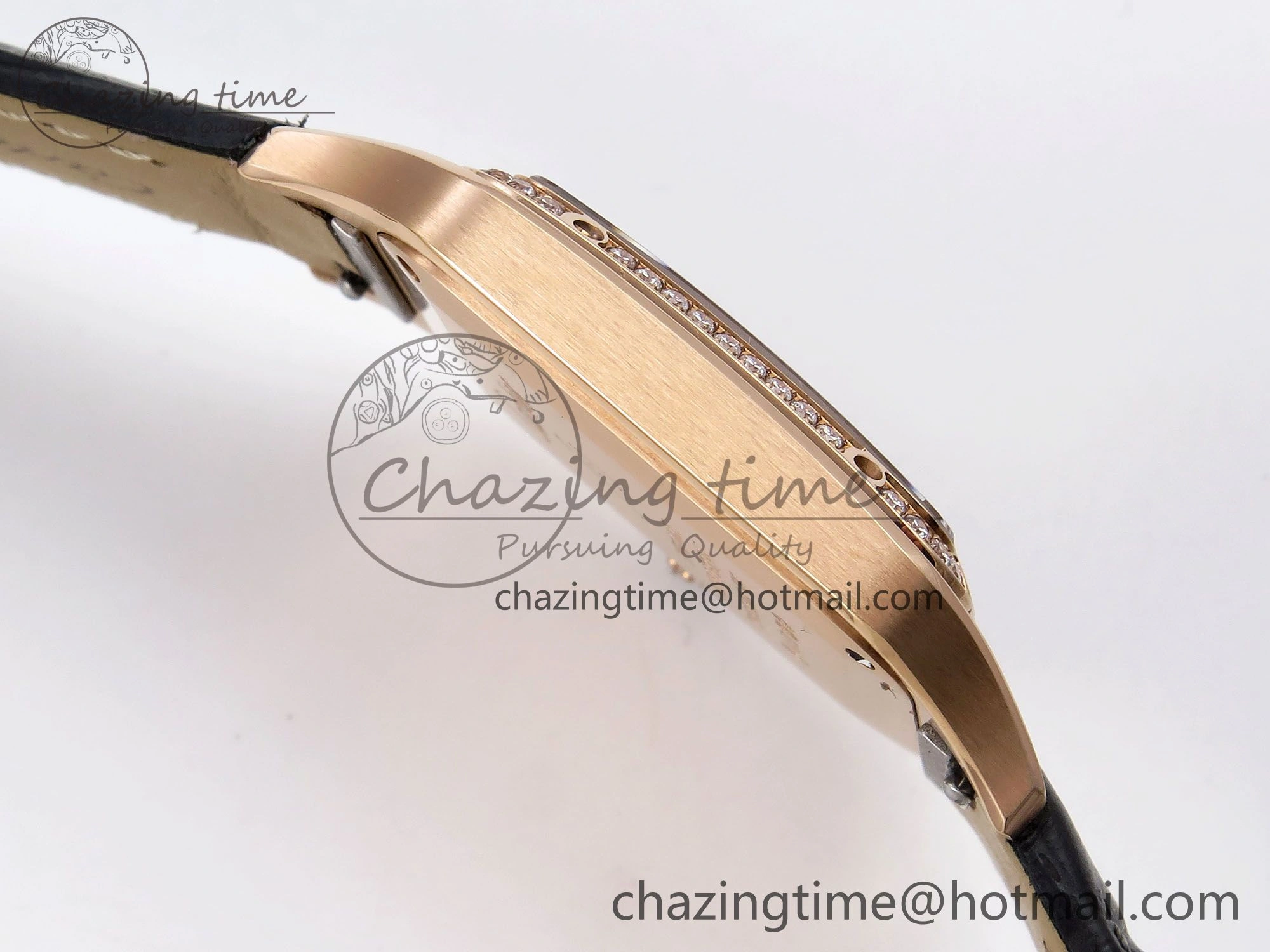 Santos Dumont 31.4mm RG AF 1:1 Best Edition Silver Dial Diamonds Bezel on Gray Croco Strap A157