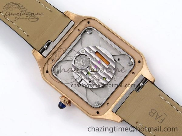 Santos Dumont 31.4mm RG AF 1:1 Best Edition Silver Dial Diamonds Bezel on Gray Croco Strap A157