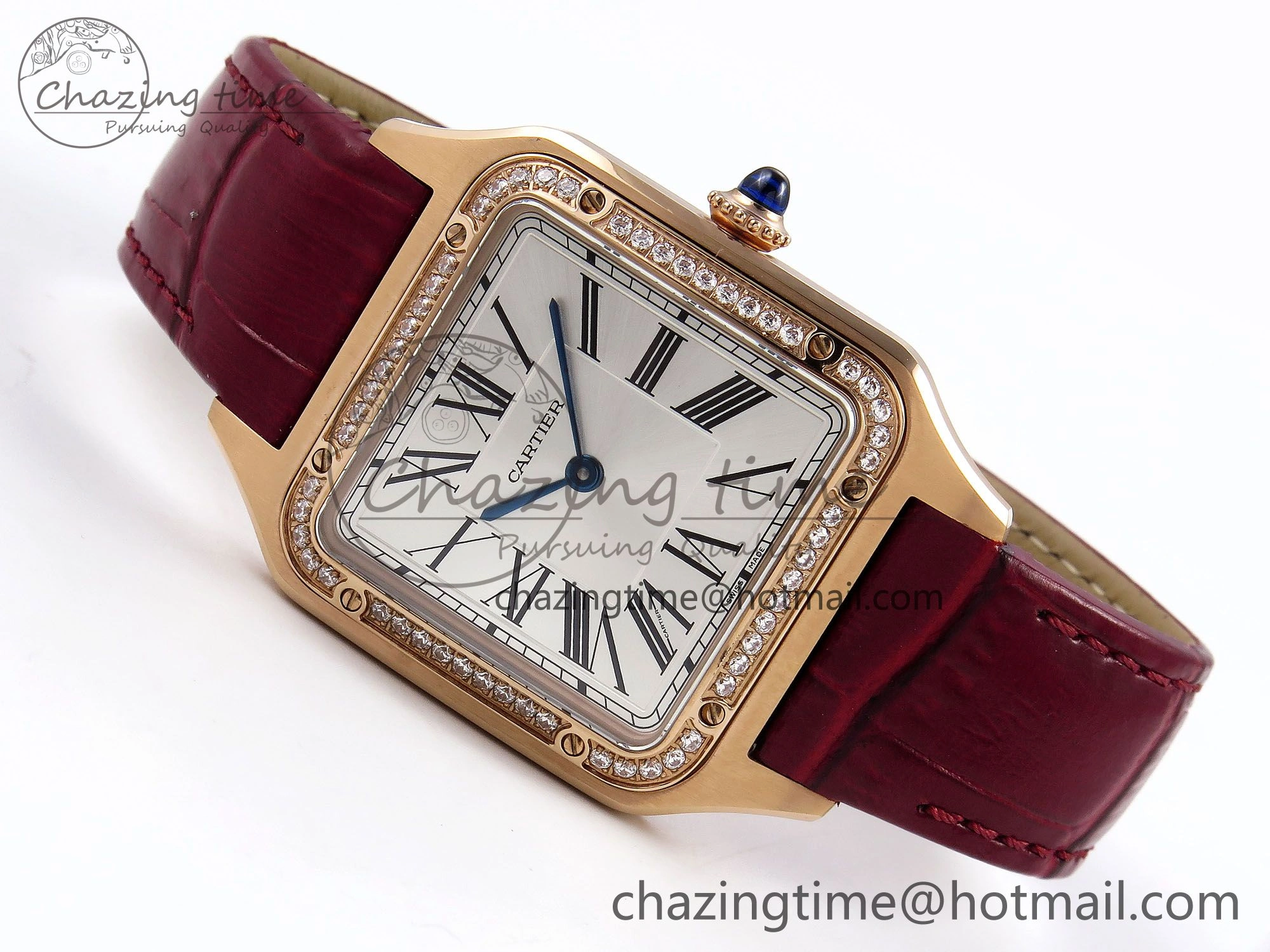 Santos Dumont 31.4mm RG AF 1:1 Best Edition Silver Dial Diamonds Bezel on Red Croco Strap A157