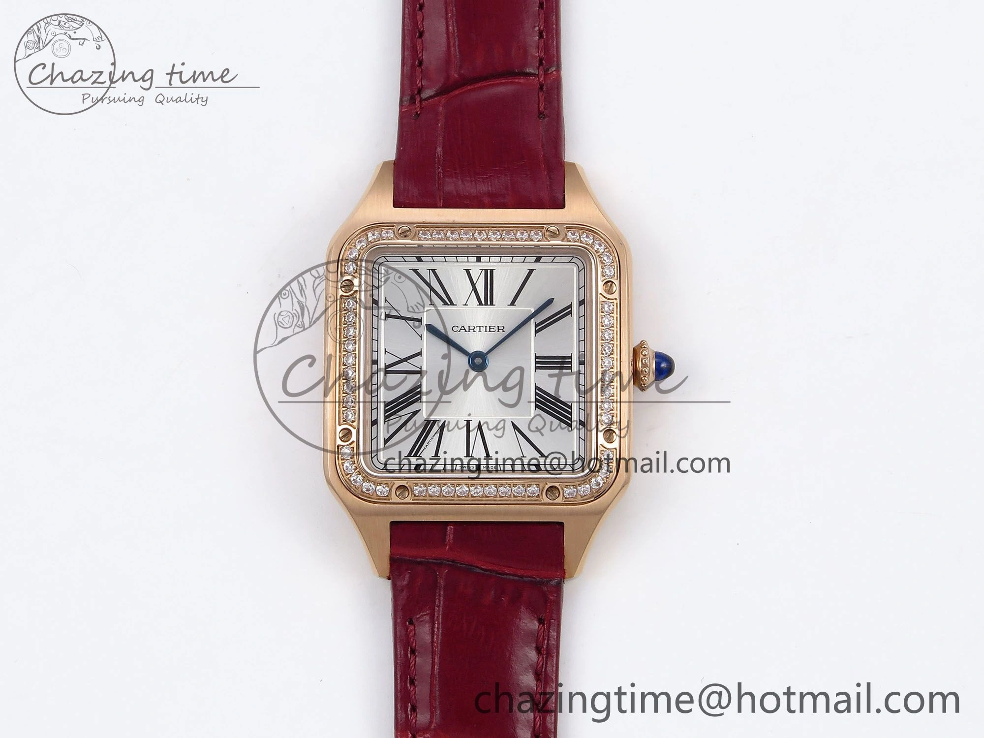 Santos Dumont 31.4mm RG AF 1:1 Best Edition Silver Dial Diamonds Bezel on Red Croco Strap A157
