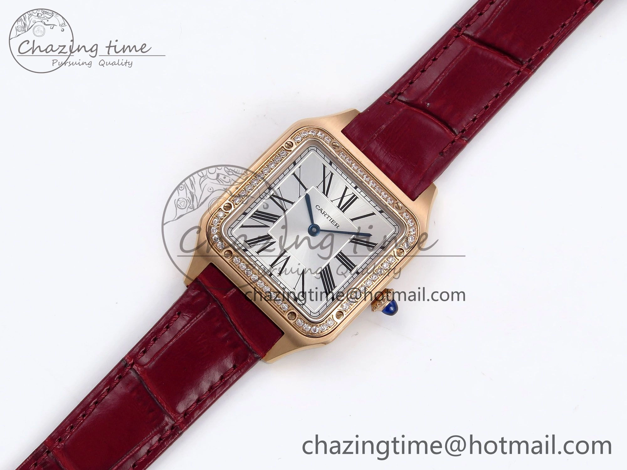 Santos Dumont 31.4mm RG AF 1:1 Best Edition Silver Dial Diamonds Bezel on Red Croco Strap A157