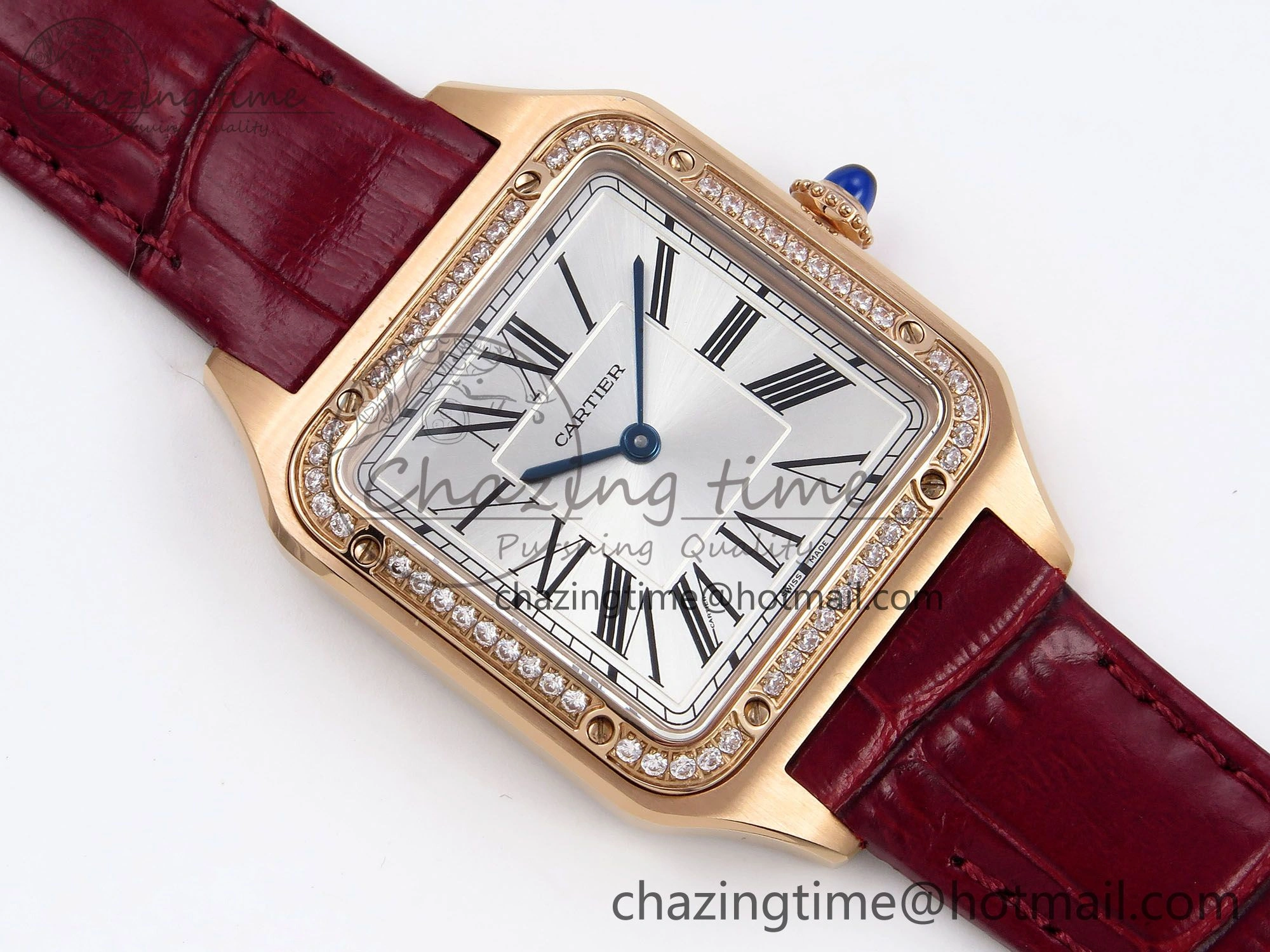 Santos Dumont 31.4mm RG AF 1:1 Best Edition Silver Dial Diamonds Bezel on Red Croco Strap A157