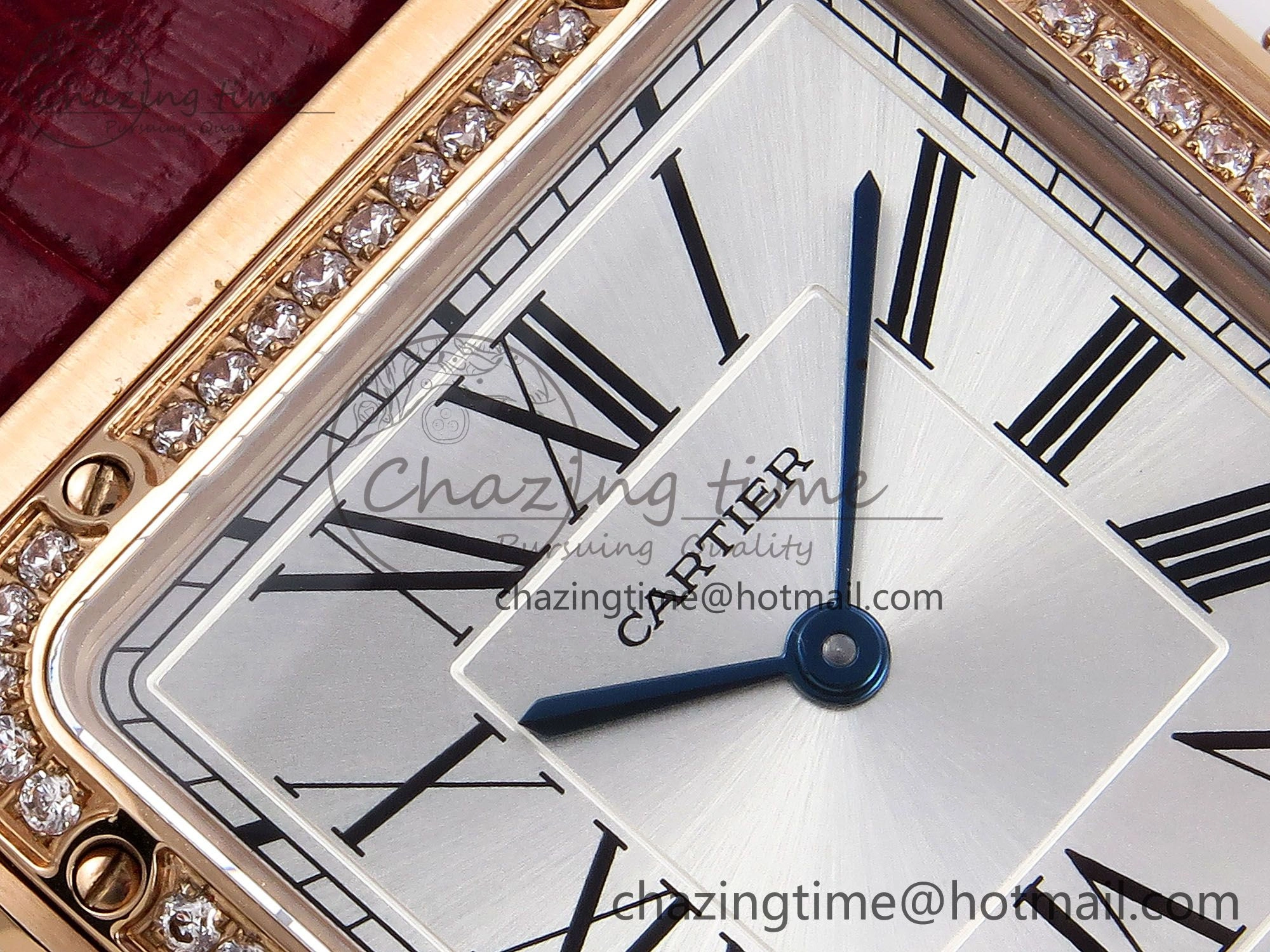 Santos Dumont 31.4mm RG AF 1:1 Best Edition Silver Dial Diamonds Bezel on Red Croco Strap A157