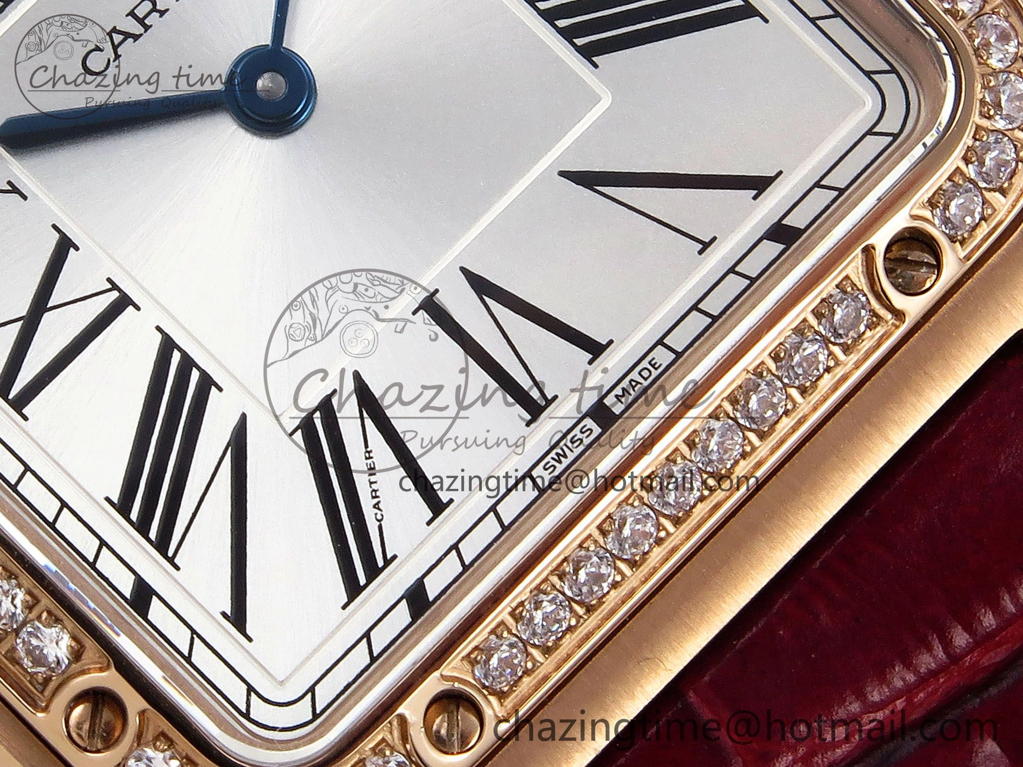 Santos Dumont 31.4mm RG AF 1:1 Best Edition Silver Dial Diamonds Bezel on Red Croco Strap A157