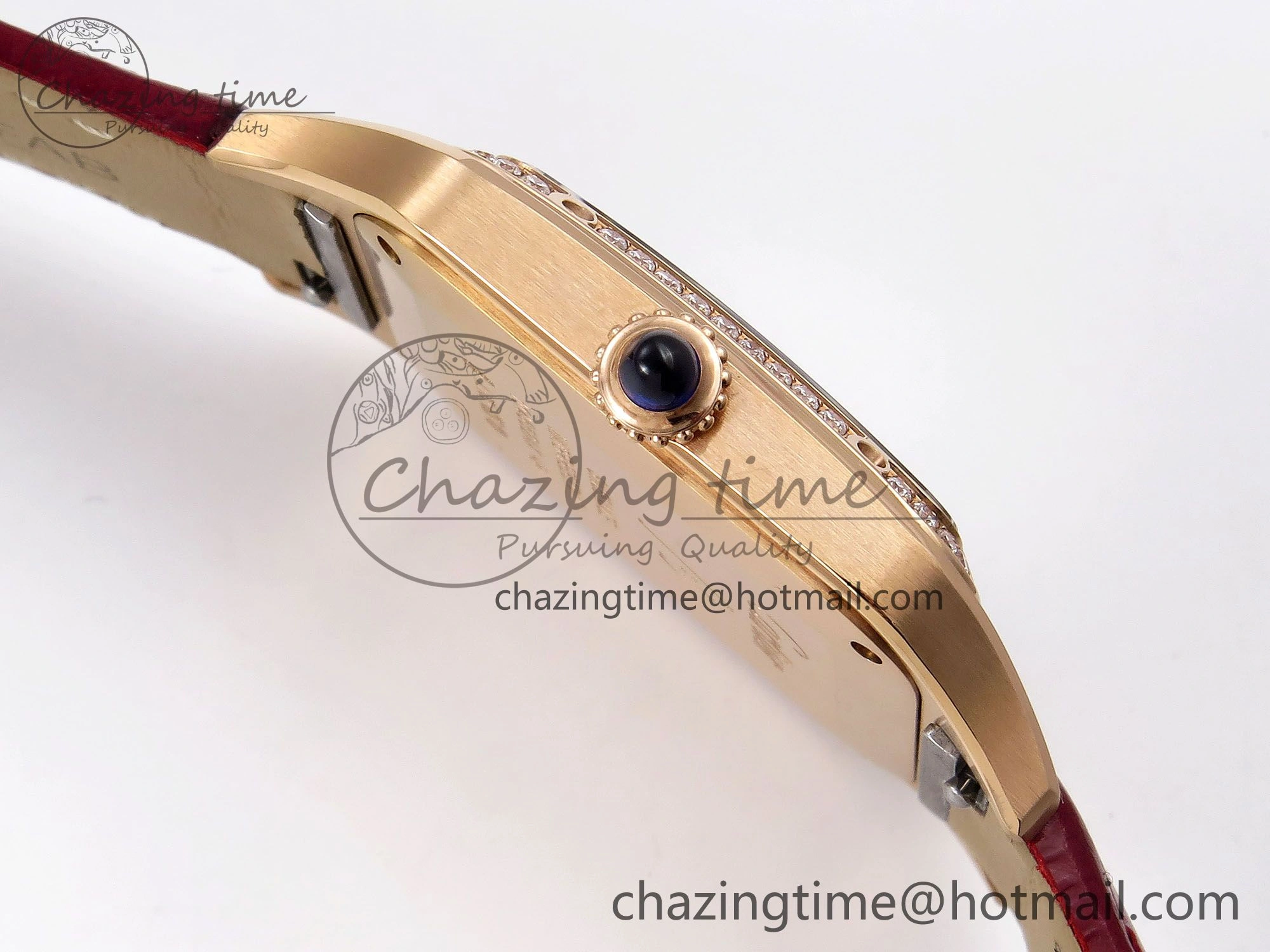 Santos Dumont 31.4mm RG AF 1:1 Best Edition Silver Dial Diamonds Bezel on Red Croco Strap A157