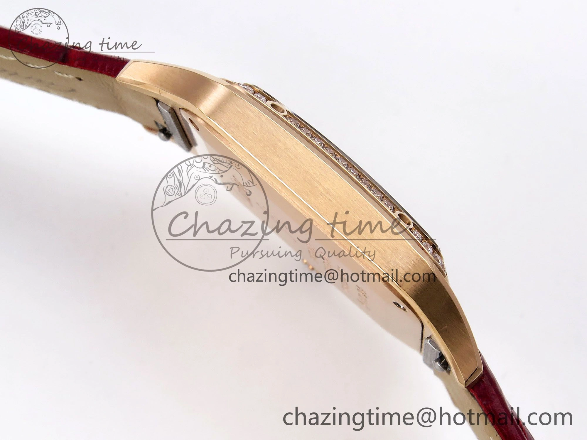 Santos Dumont 31.4mm RG AF 1:1 Best Edition Silver Dial Diamonds Bezel on Red Croco Strap A157