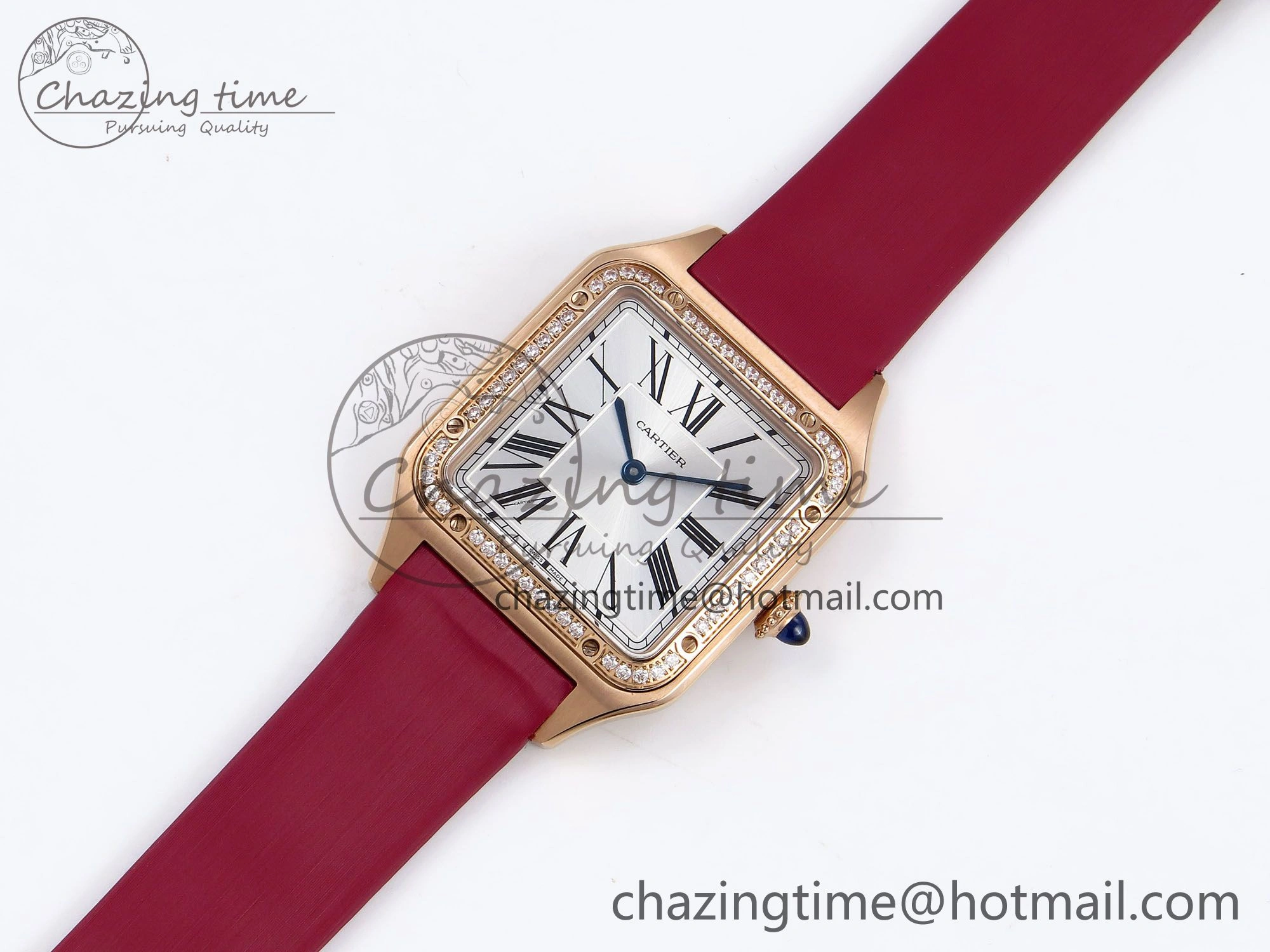Santos Dumont 31.4mm RG AF 1:1 Best Edition Silver Dial Diamonds Bezel on Red Fabric Strap A157