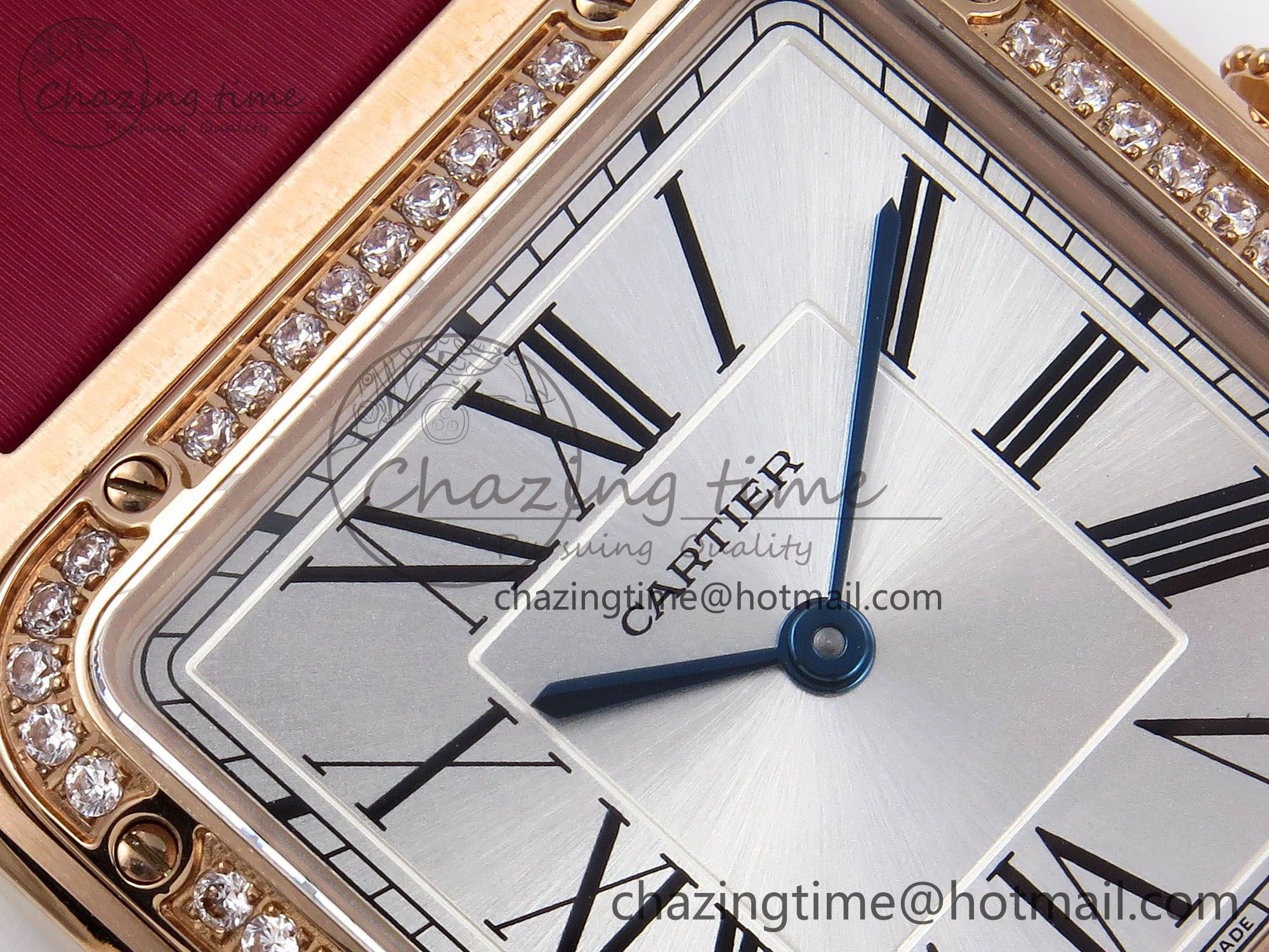 Santos Dumont 31.4mm RG AF 1:1 Best Edition Silver Dial Diamonds Bezel on Red Fabric Strap A157
