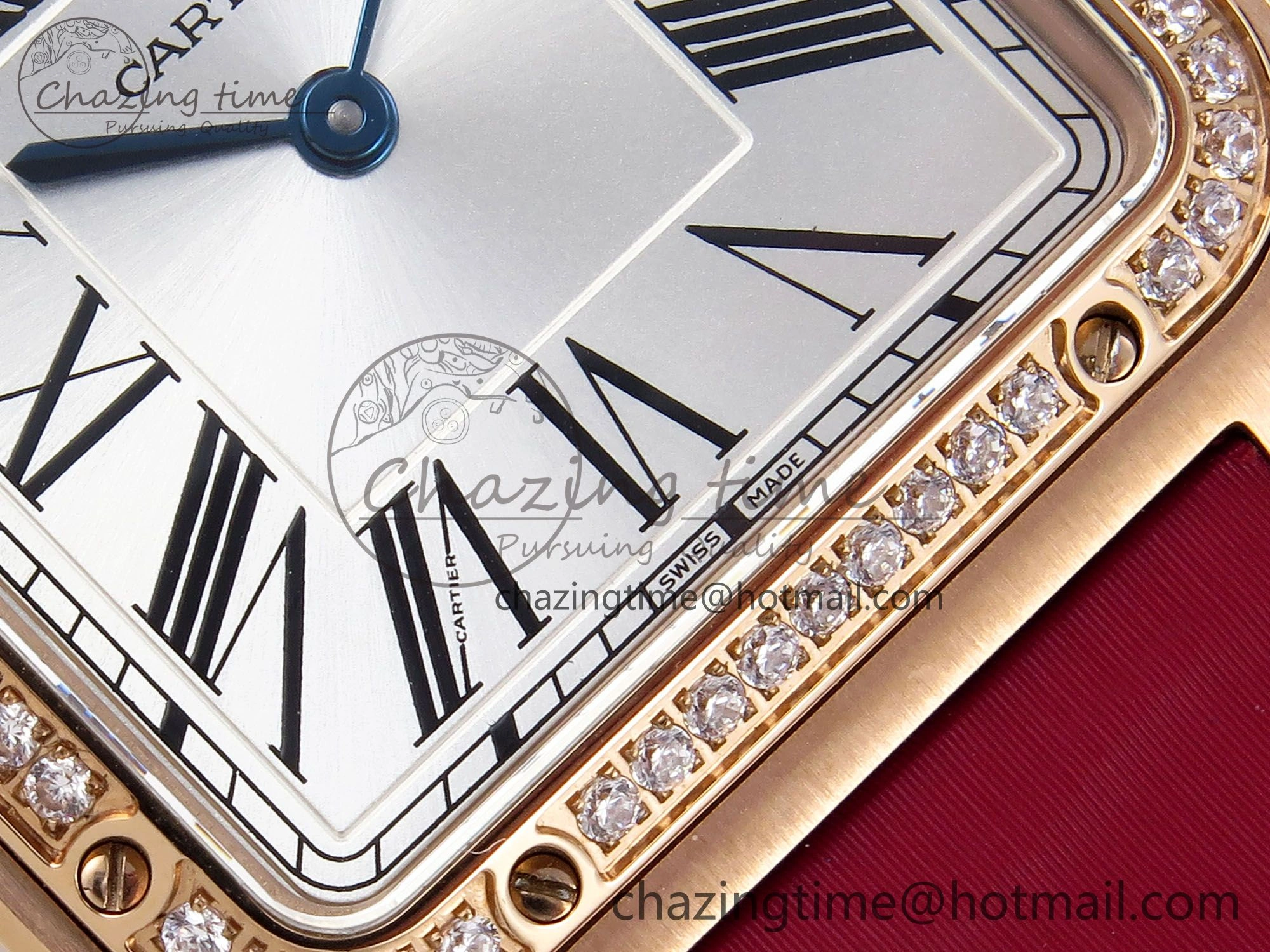 Santos Dumont 31.4mm RG AF 1:1 Best Edition Silver Dial Diamonds Bezel on Red Fabric Strap A157