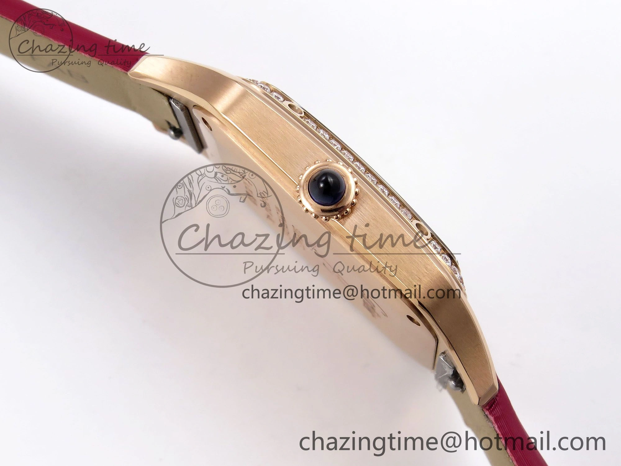 Santos Dumont 31.4mm RG AF 1:1 Best Edition Silver Dial Diamonds Bezel on Red Fabric Strap A157