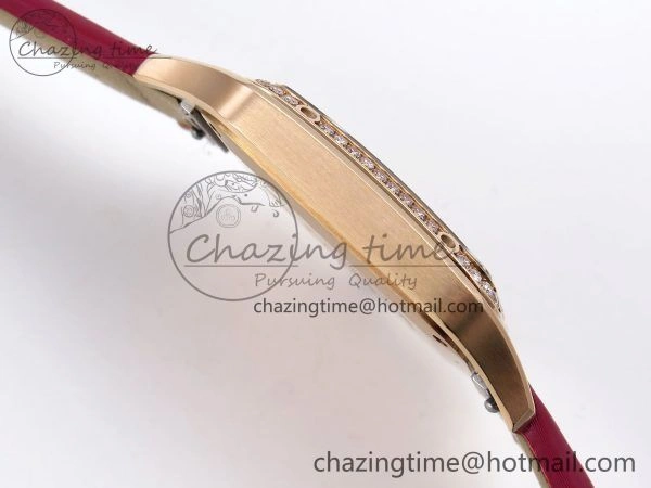 Santos Dumont 31.4mm RG AF 1:1 Best Edition Silver Dial Diamonds Bezel on Red Fabric Strap A157