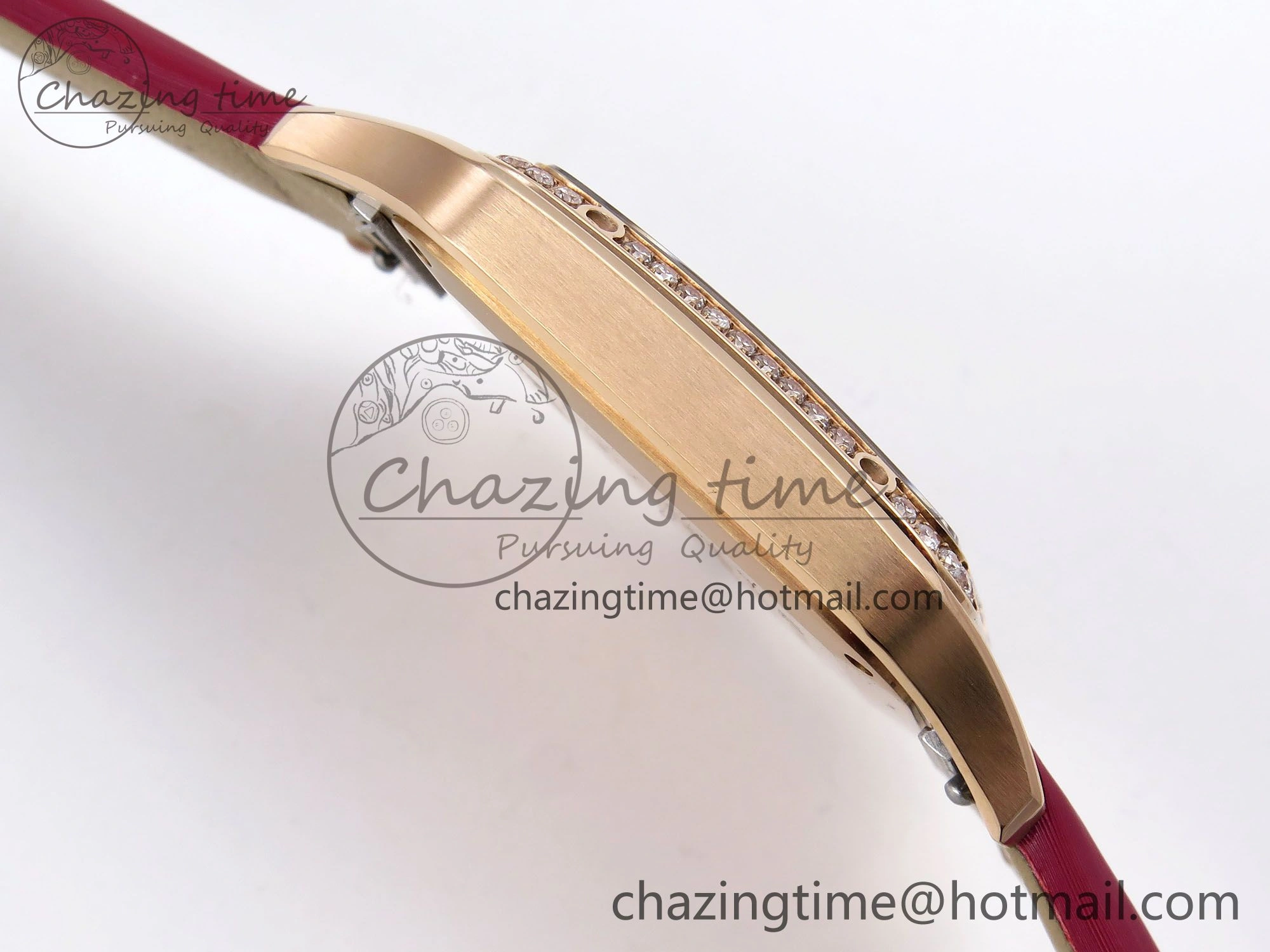 Santos Dumont 31.4mm RG AF 1:1 Best Edition Silver Dial Diamonds Bezel on Red Fabric Strap A157