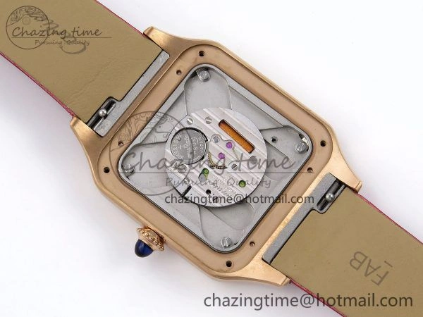 Santos Dumont 31.4mm RG AF 1:1 Best Edition Silver Dial Diamonds Bezel on Red Fabric Strap A157