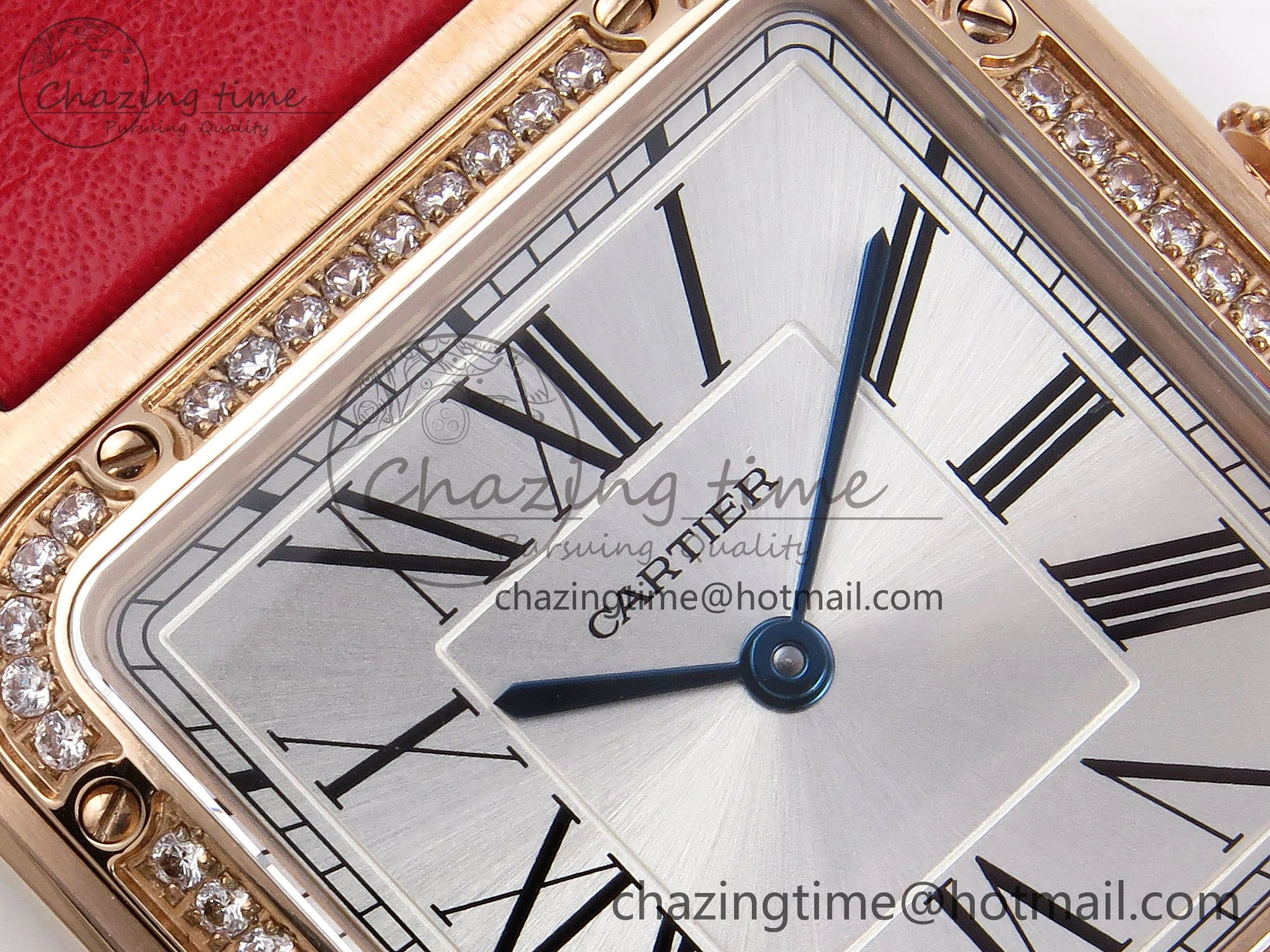 Santos Dumont 31.4mm RG AF 1:1 Best Edition Silver Dial Diamonds Bezel on Red Leather Strap A157