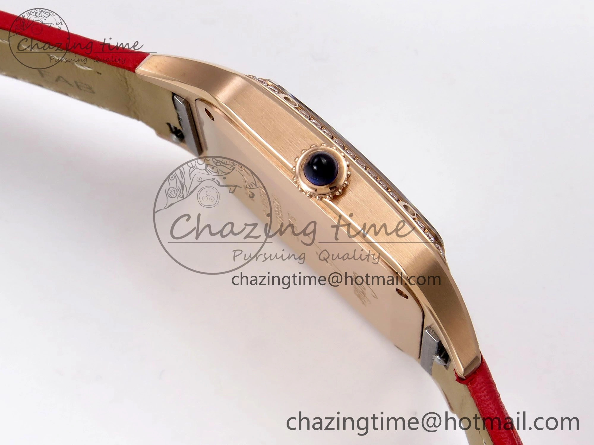 Santos Dumont 31.4mm RG AF 1:1 Best Edition Silver Dial Diamonds Bezel on Red Leather Strap A157